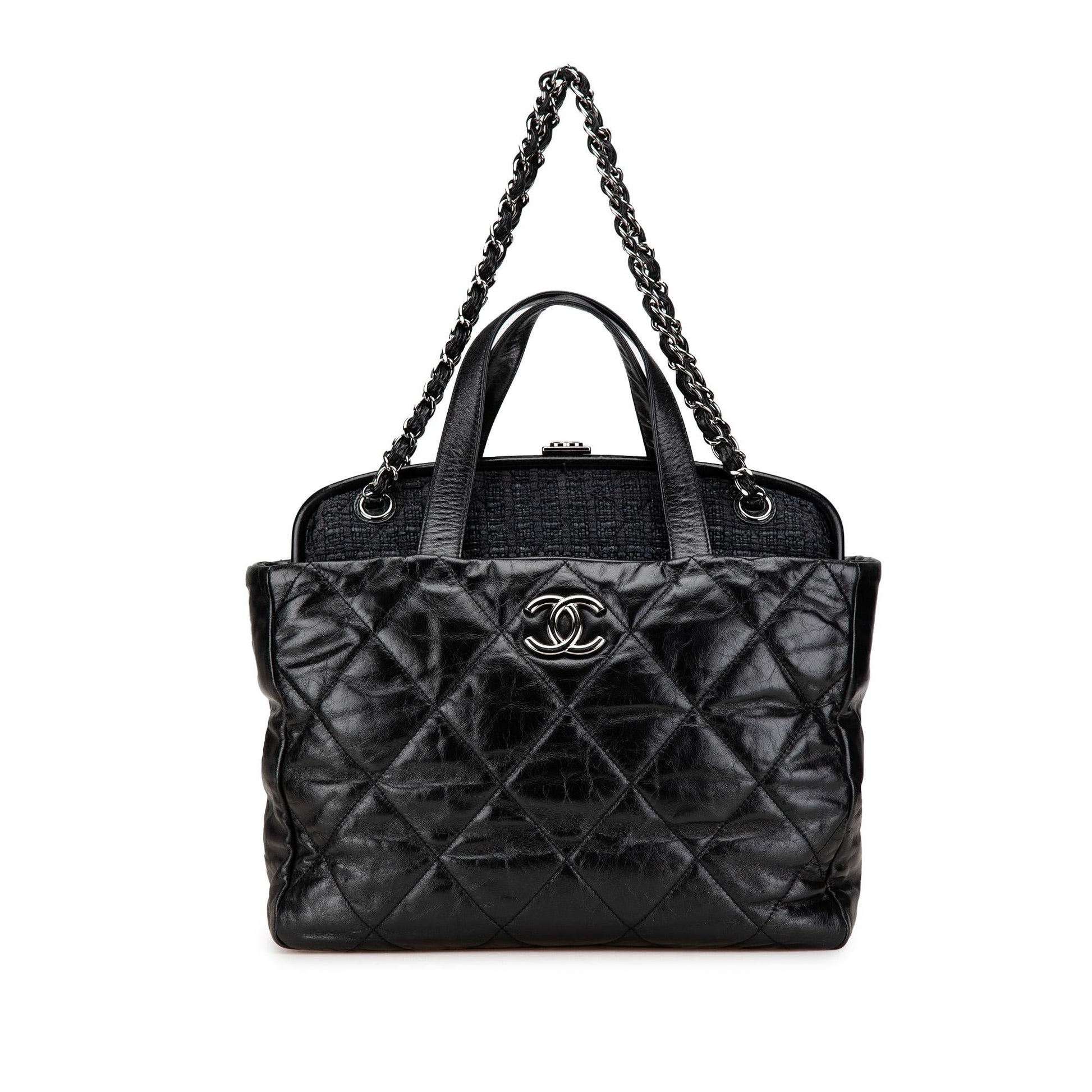 Chanel Quilted Glazed Calfskin Tweed Portobello Frame Satchel Bag