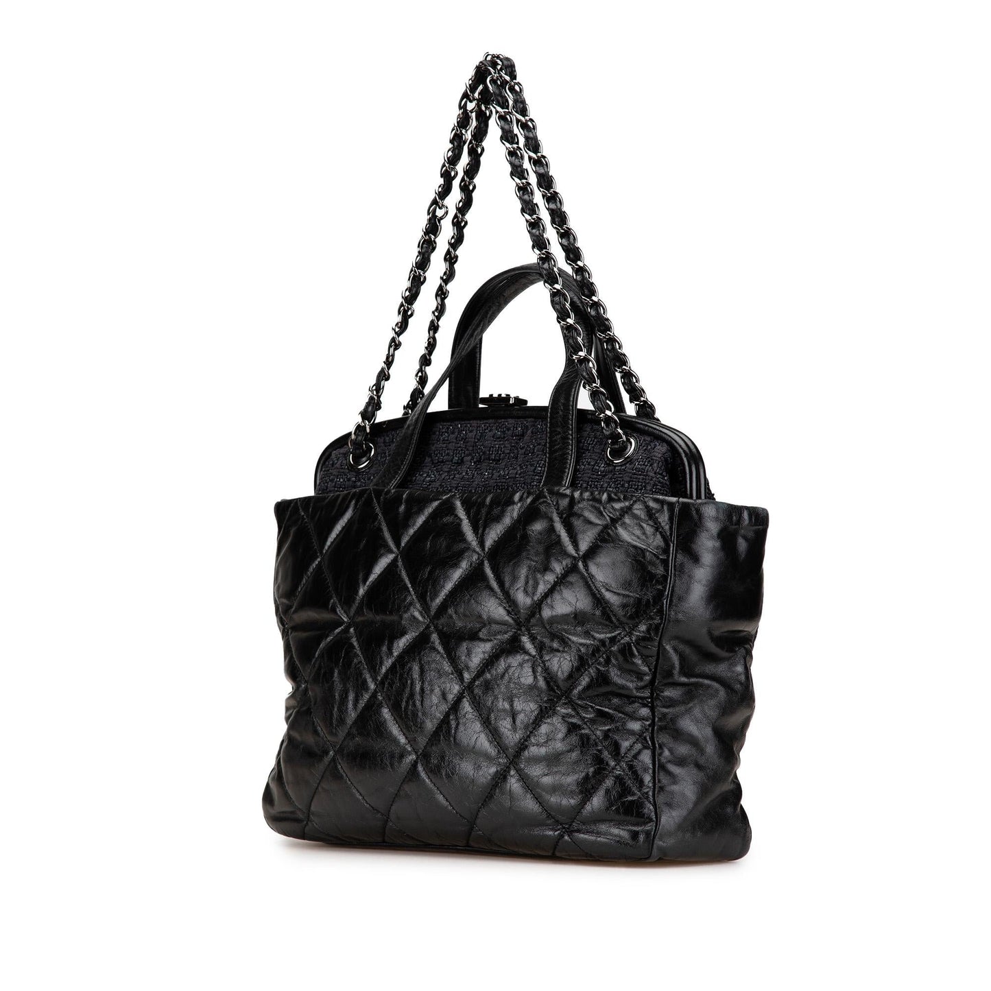 Chanel Quilted Glazed Calfskin Tweed Portobello Frame Satchel Bag