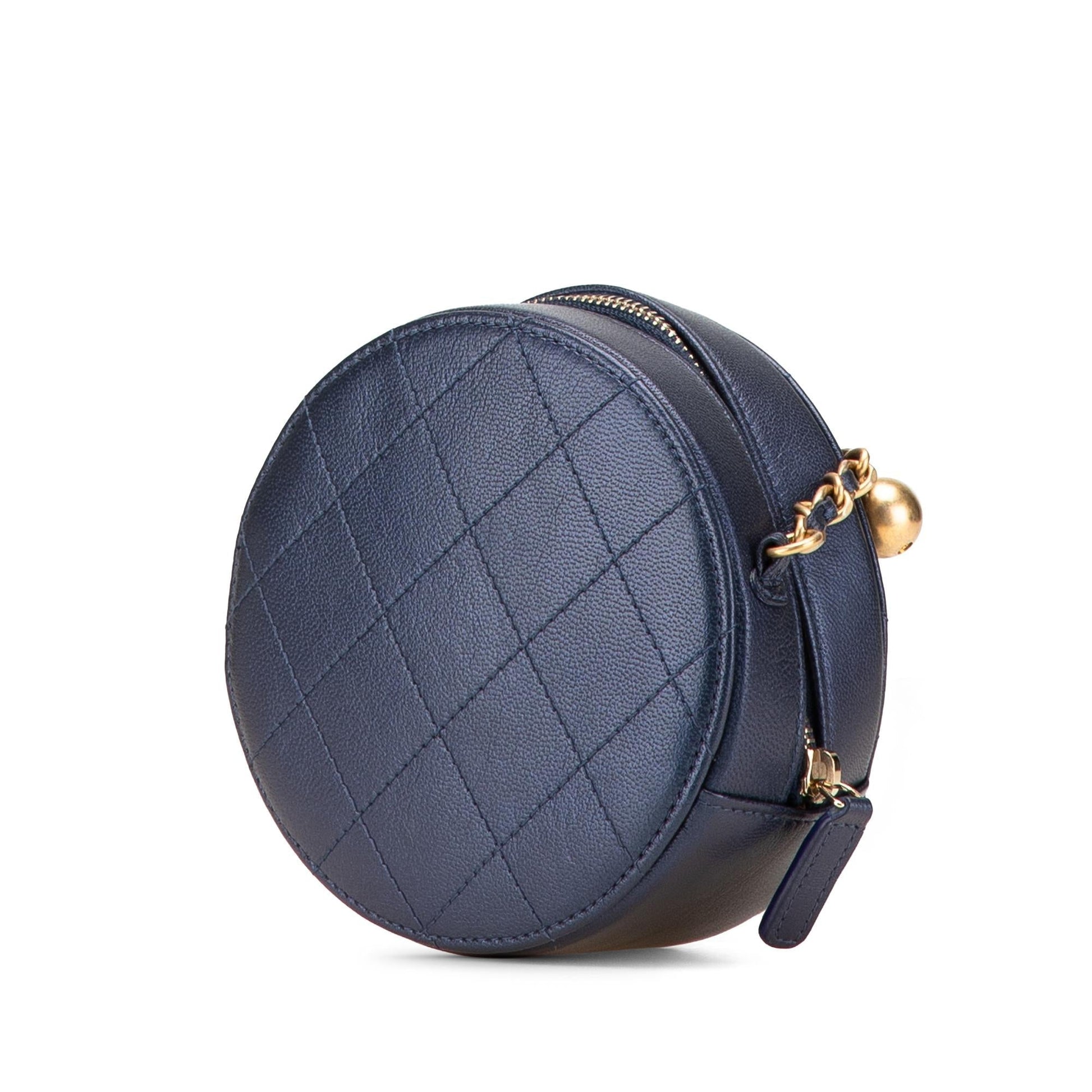 Chanel Quilted Goatskin Chic Pearls Round Clutch Bag