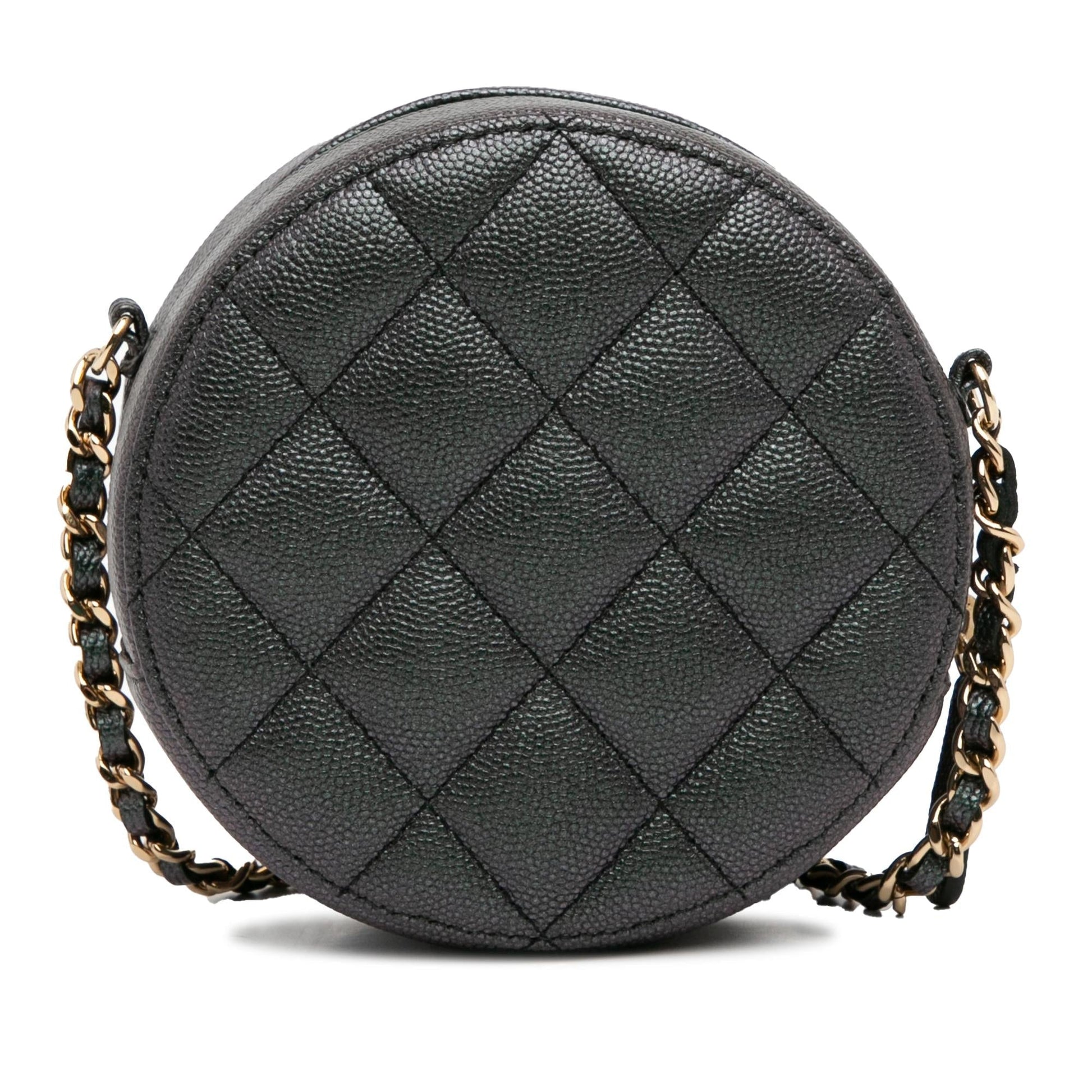 Chanel Quilted Iridescent Caviar Round Clutch With Chain (SHG-5vHUZc)