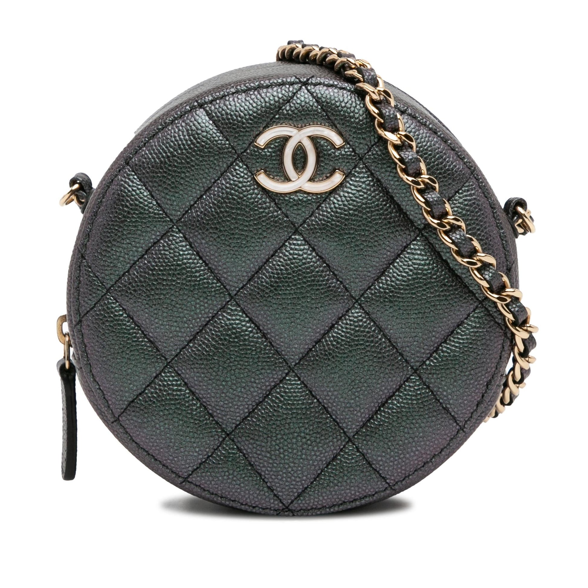 Chanel Quilted Iridescent Caviar Round SHG-5vHUZc Clutch Bag