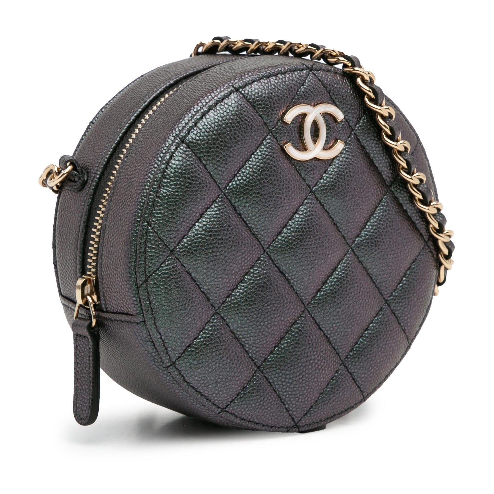Chanel Quilted Iridescent Caviar Round SHG-5vHUZc Clutch Bag