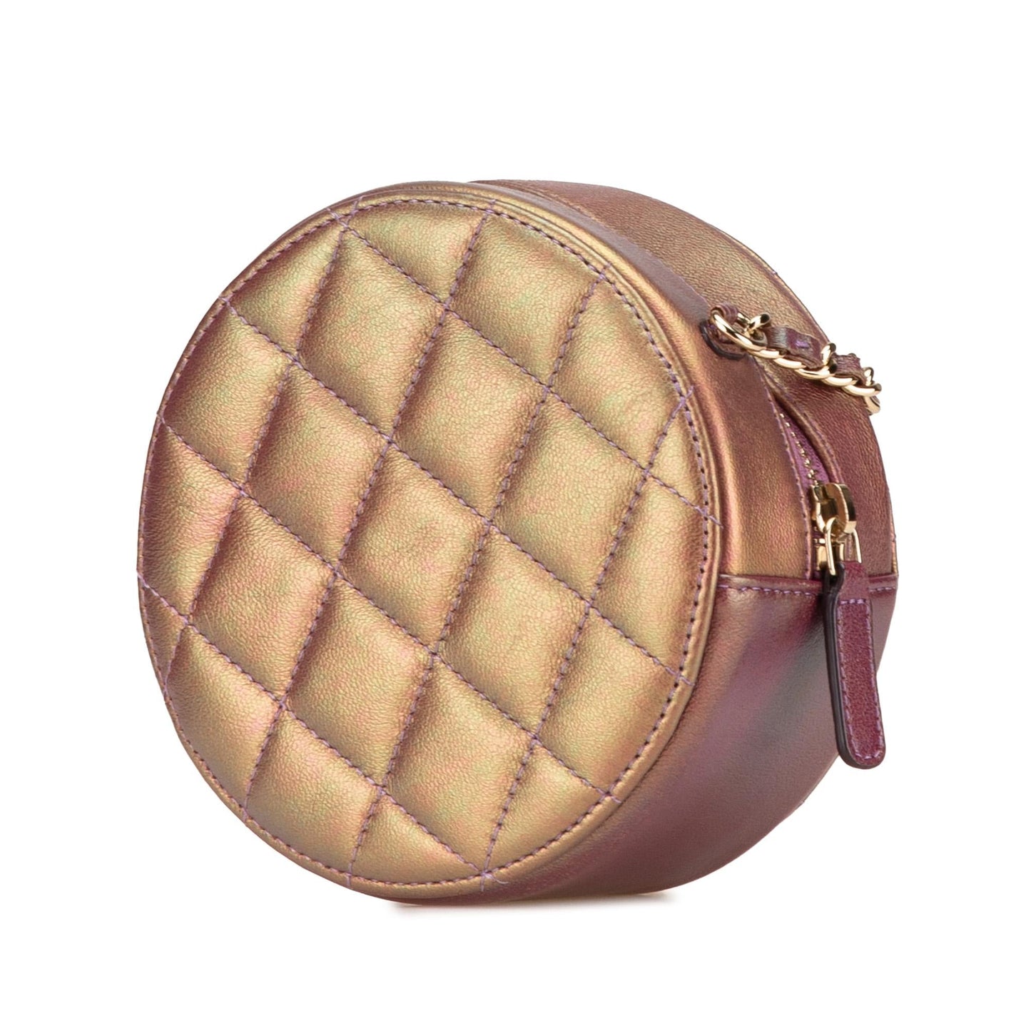 Chanel Quilted Iridescent Lambskin Round Clutch Bag Chain 1