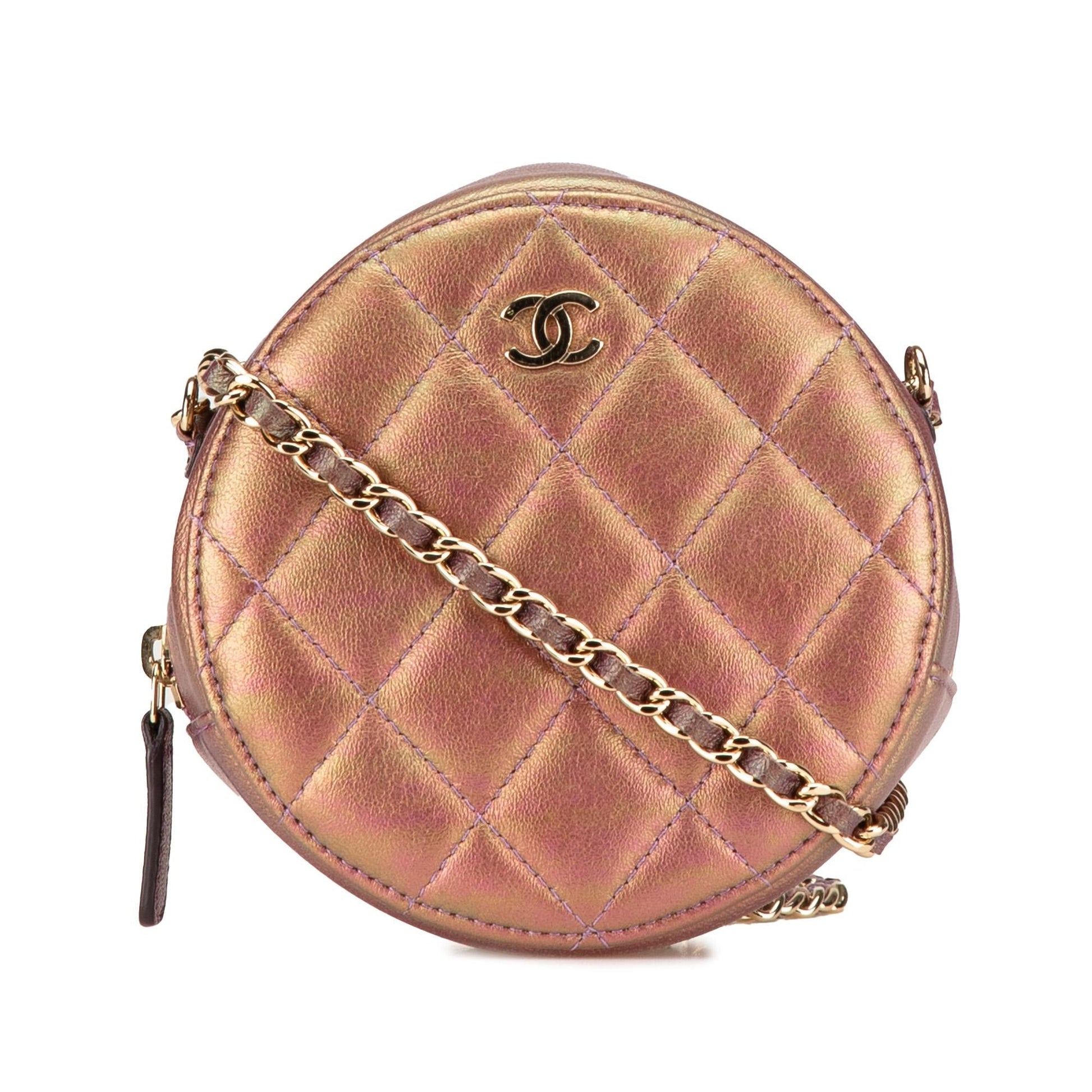 Chanel Quilted Iridescent Lambskin Round Clutch Bag Chain 2