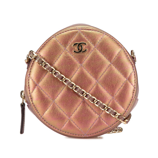 Chanel Quilted Iridescent Lambskin Round Clutch Bag Chain 2