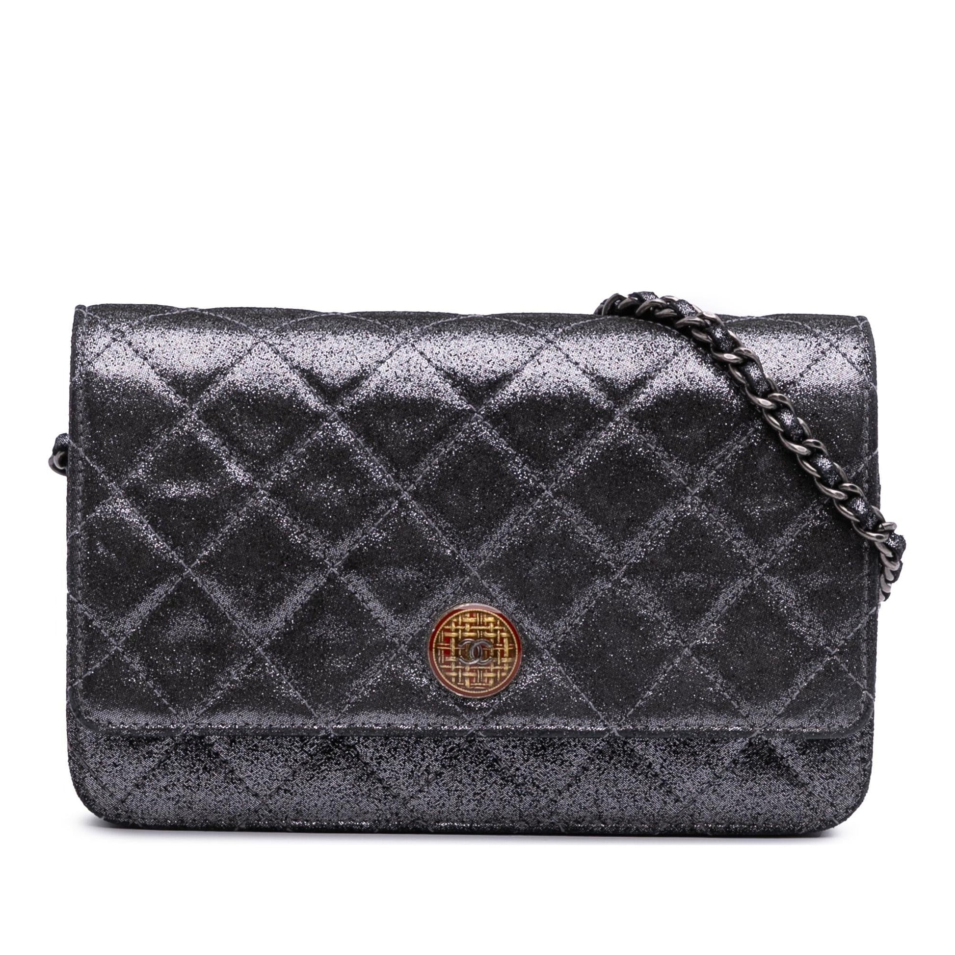 Chanel Quilted Iridescent Lambskin Tartan Button On Wallet Case