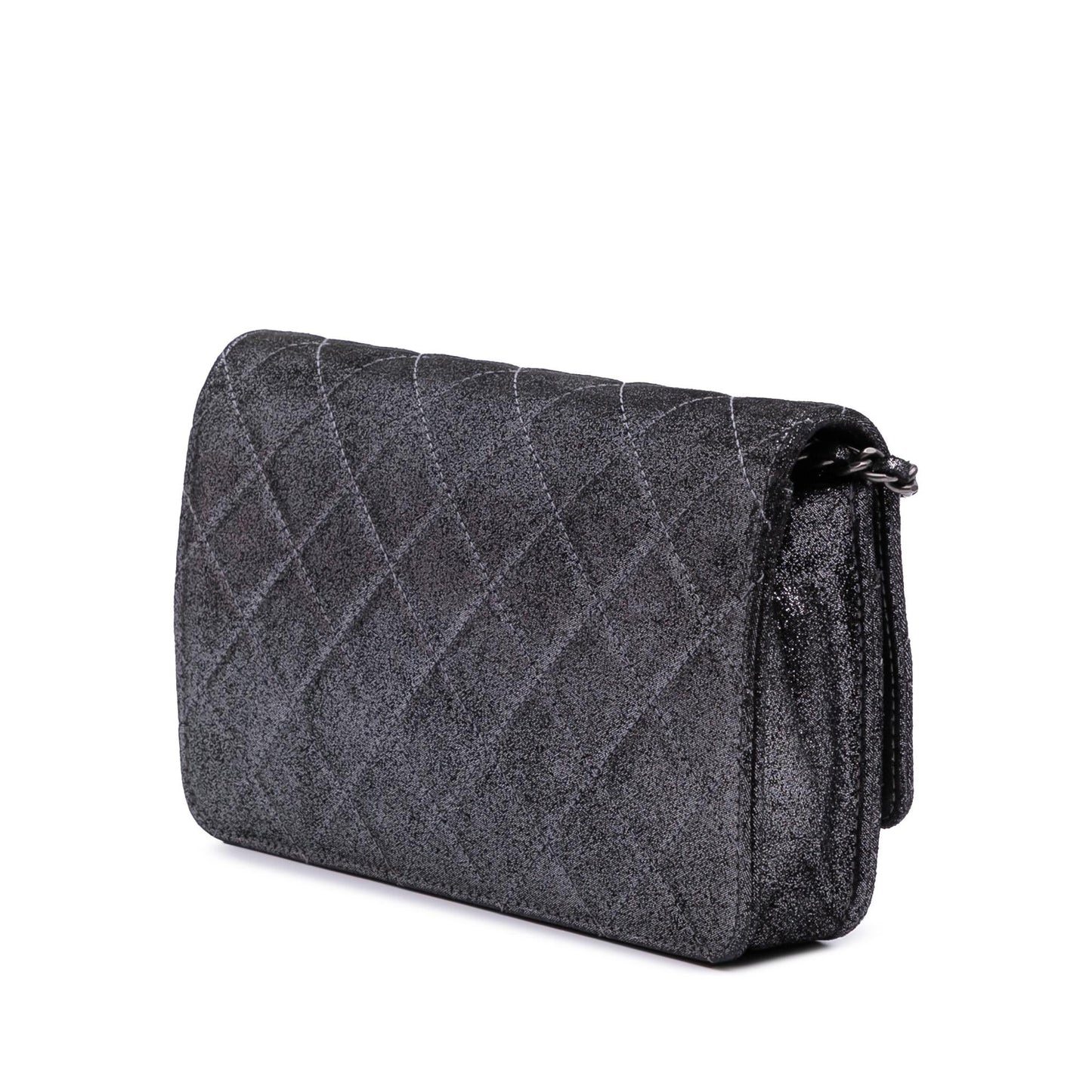 Chanel Quilted Iridescent Lambskin Tartan Button On Wallet Case