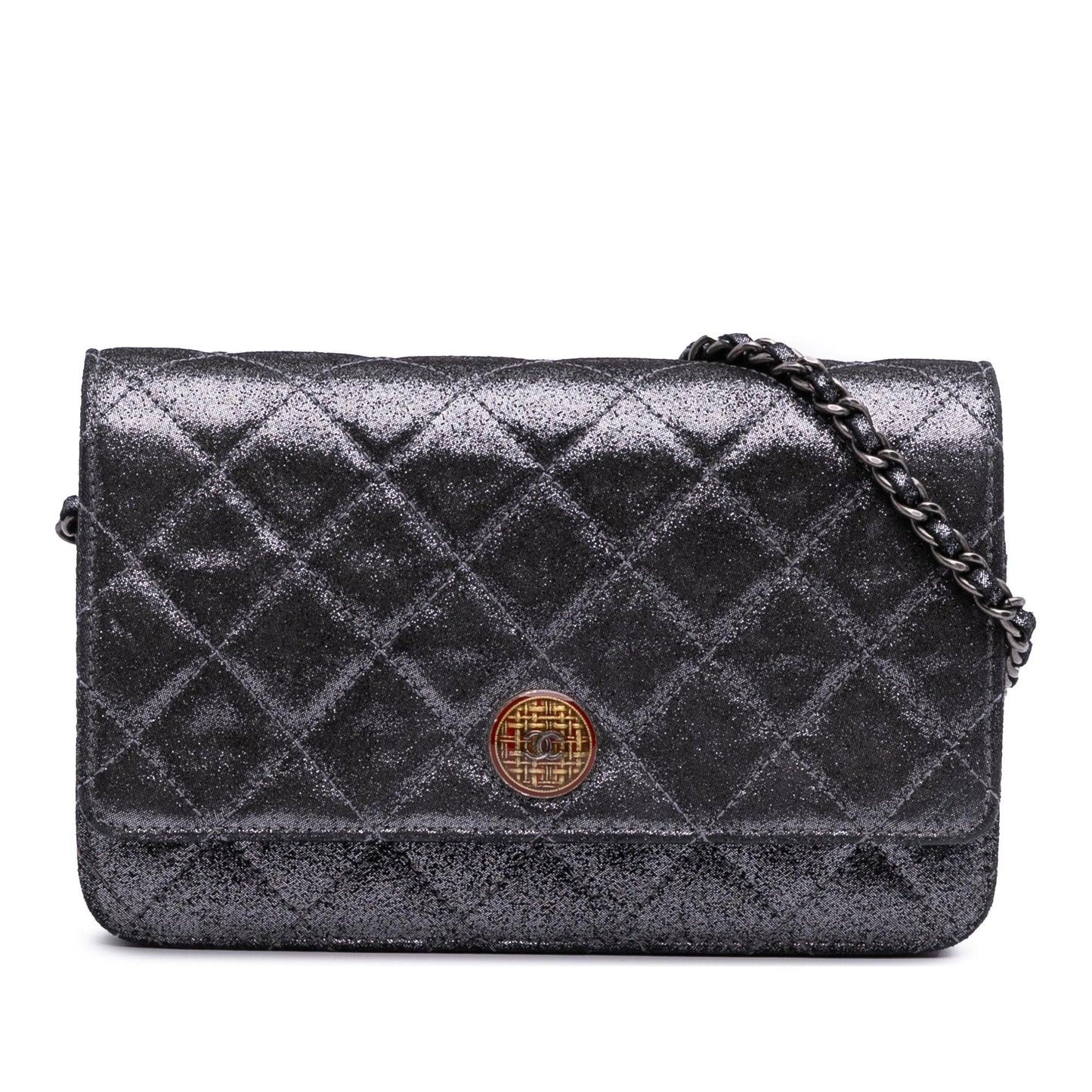 Chanel Quilted Iridescent Lambskin Tartan Button On Wallet Case Chain 1