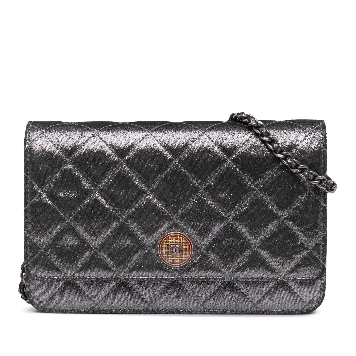 Chanel Quilted Iridescent Lambskin Tartan Button On Wallet Case Chain 2