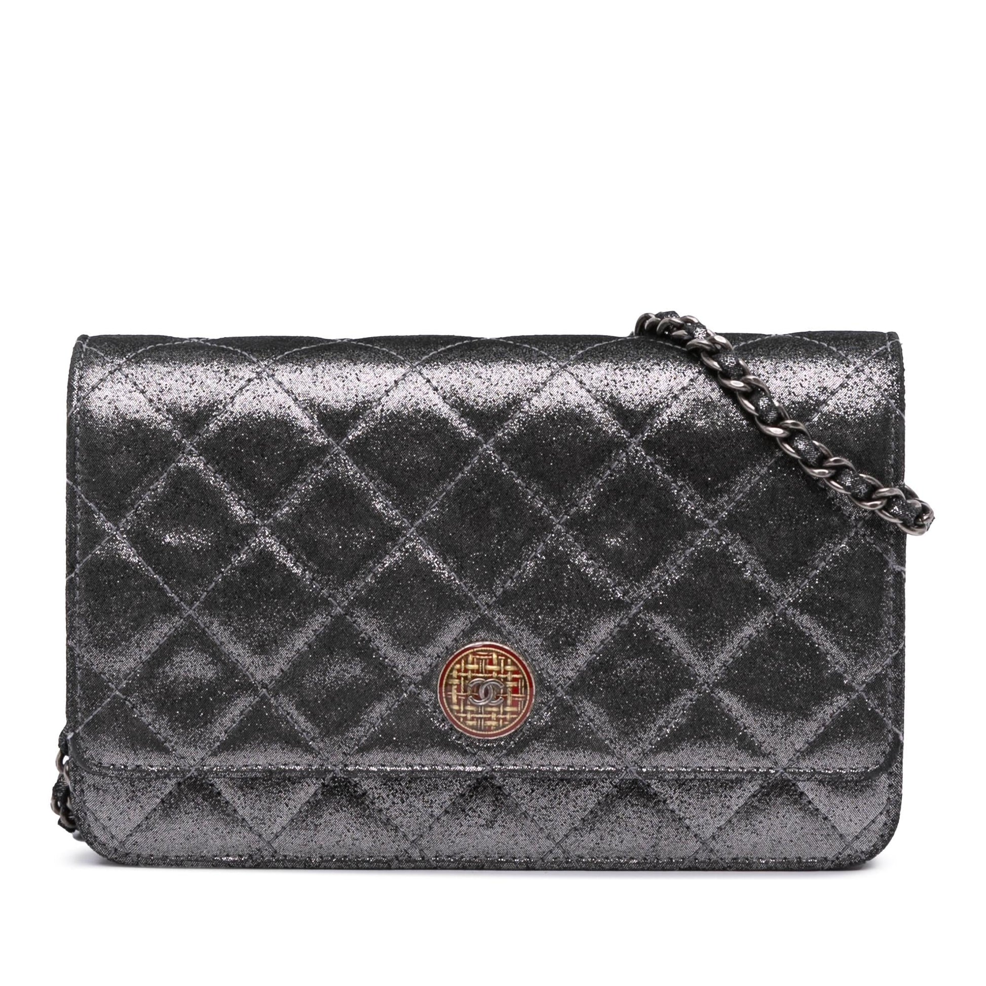 Chanel Quilted Iridescent Lambskin Tartan Button On Wallet Case Chain 2