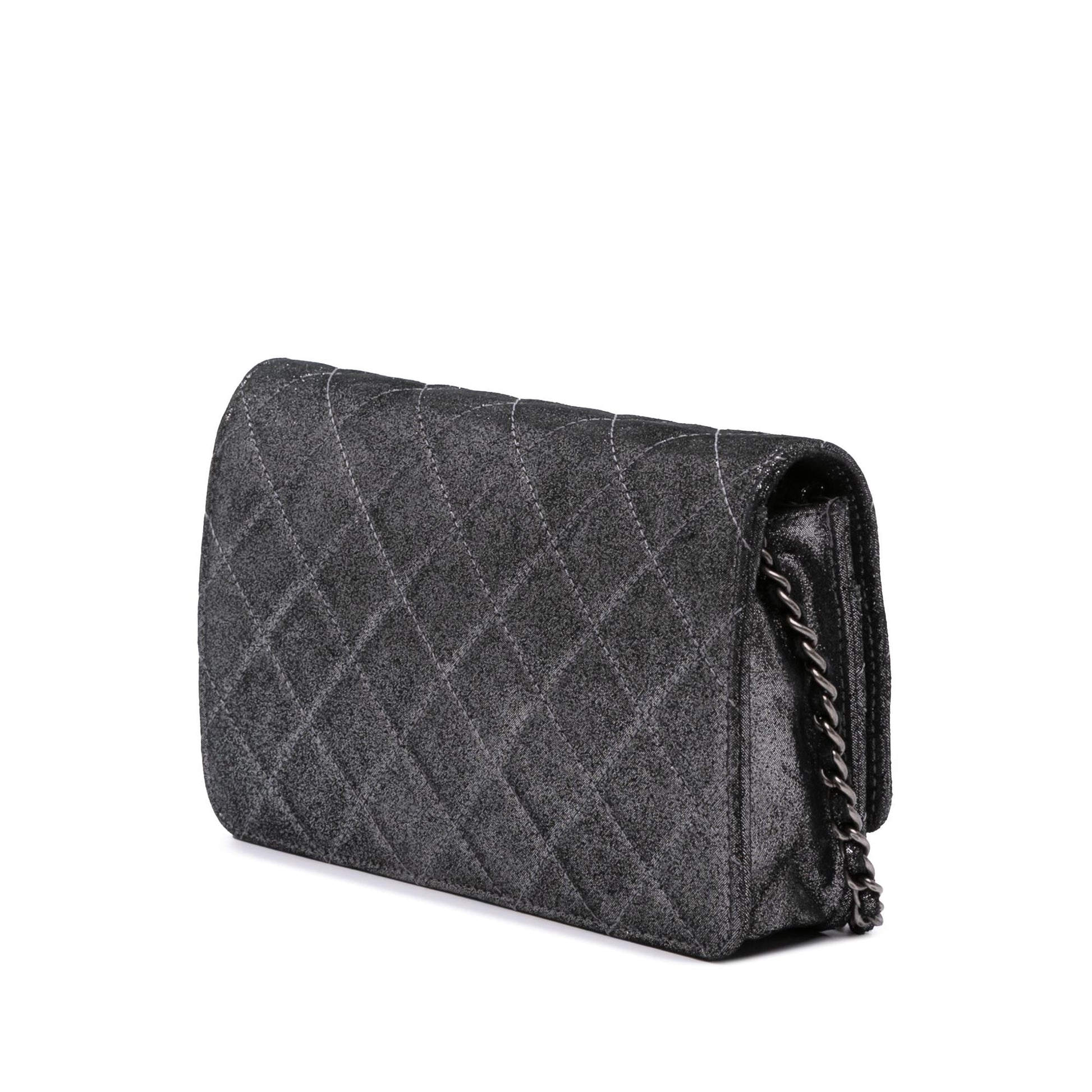 Chanel Quilted Iridescent Lambskin Tartan Button On Wallet Case Chain 2