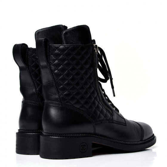 Chanel Quilted Lace Up Combat Boots for Women