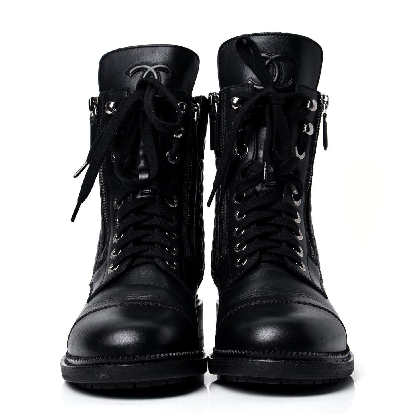 Chanel Quilted Lace Up Combat Boots for Women