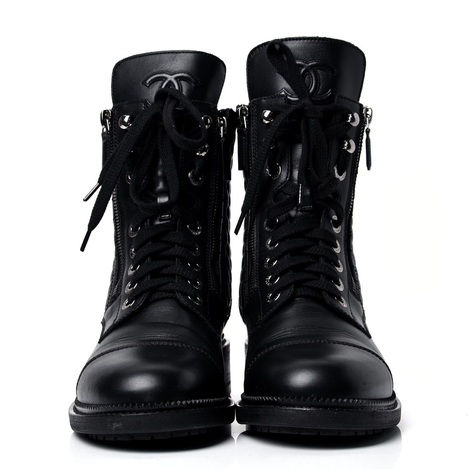 Chanel Quilted Lace Up Combat Boots for Women