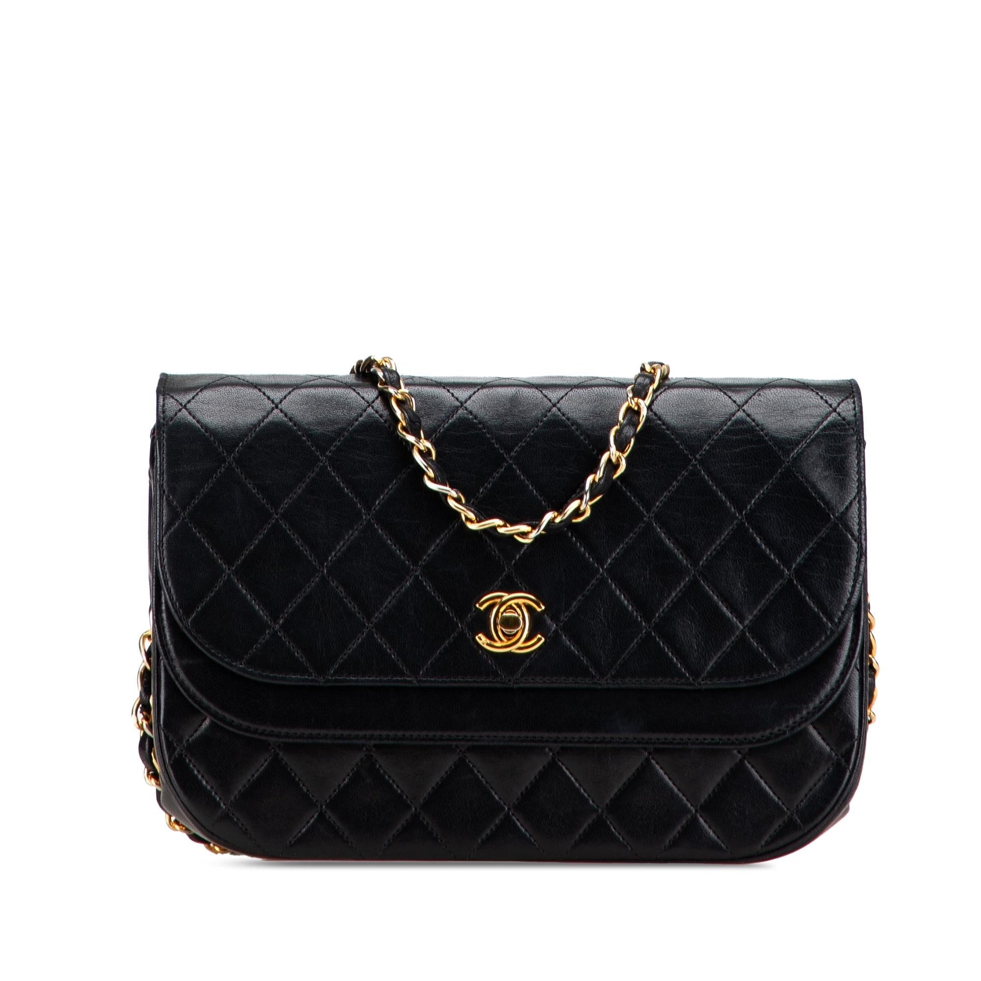 Chanel Quilted Lambskin Half Moon Double Flap Handbag