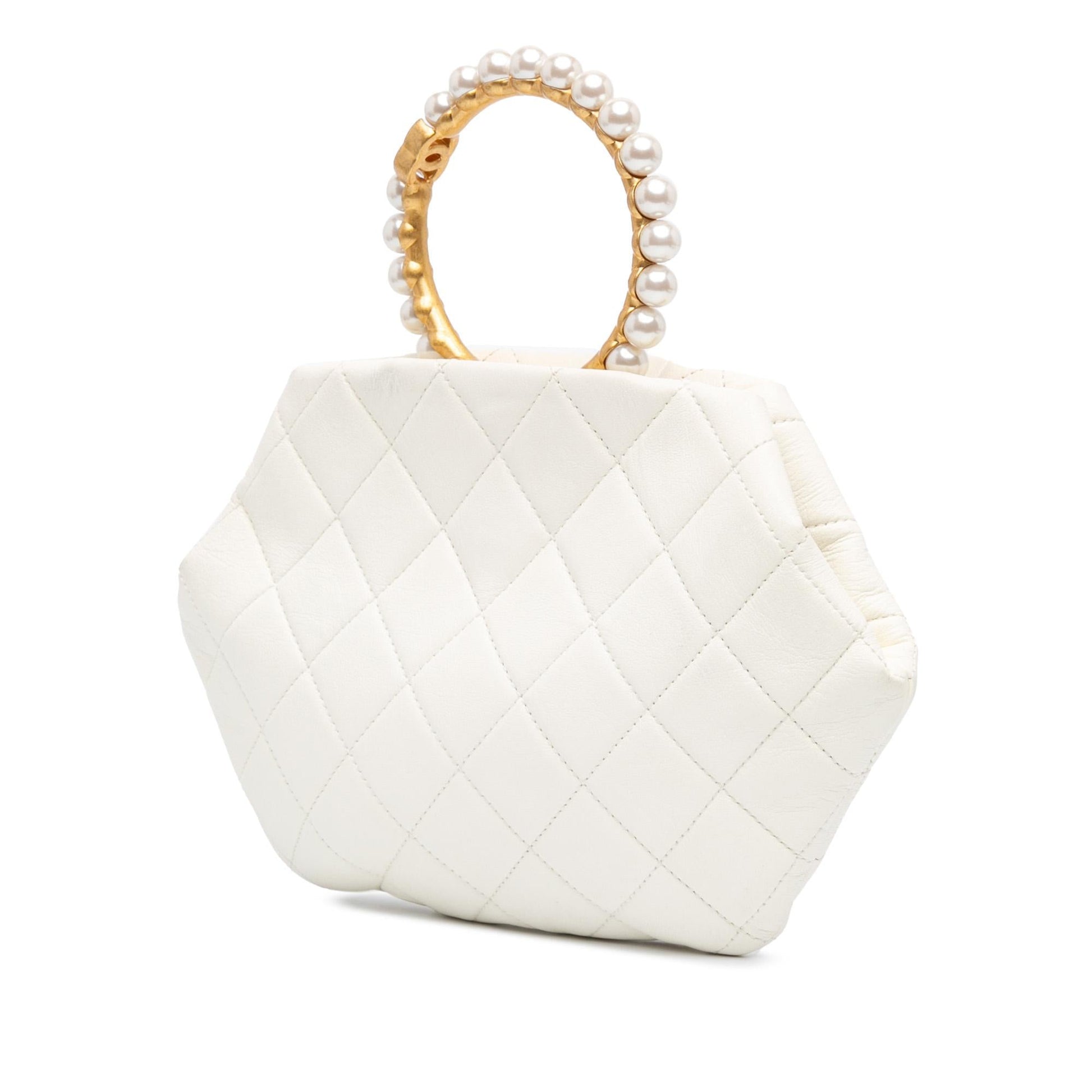 Chanel Quilted Lambskin Pearl Crown Handle Clutch Bag