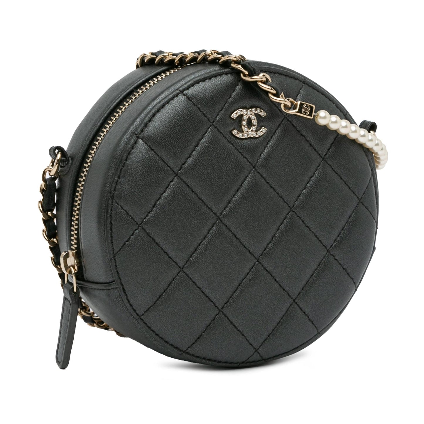 Chanel Quilted Lambskin Round Pearl SHG-UUBB1G Clutch Bag