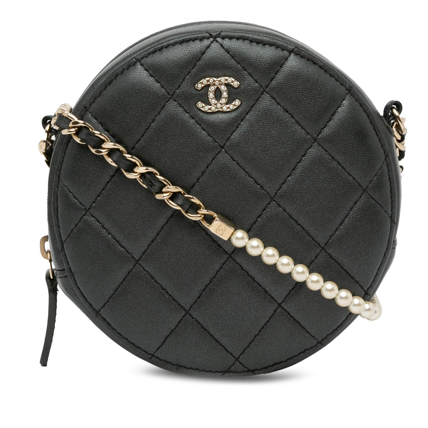 Chanel Quilted Lambskin Round Pearl SHG-gvPaNX Clutch Bag