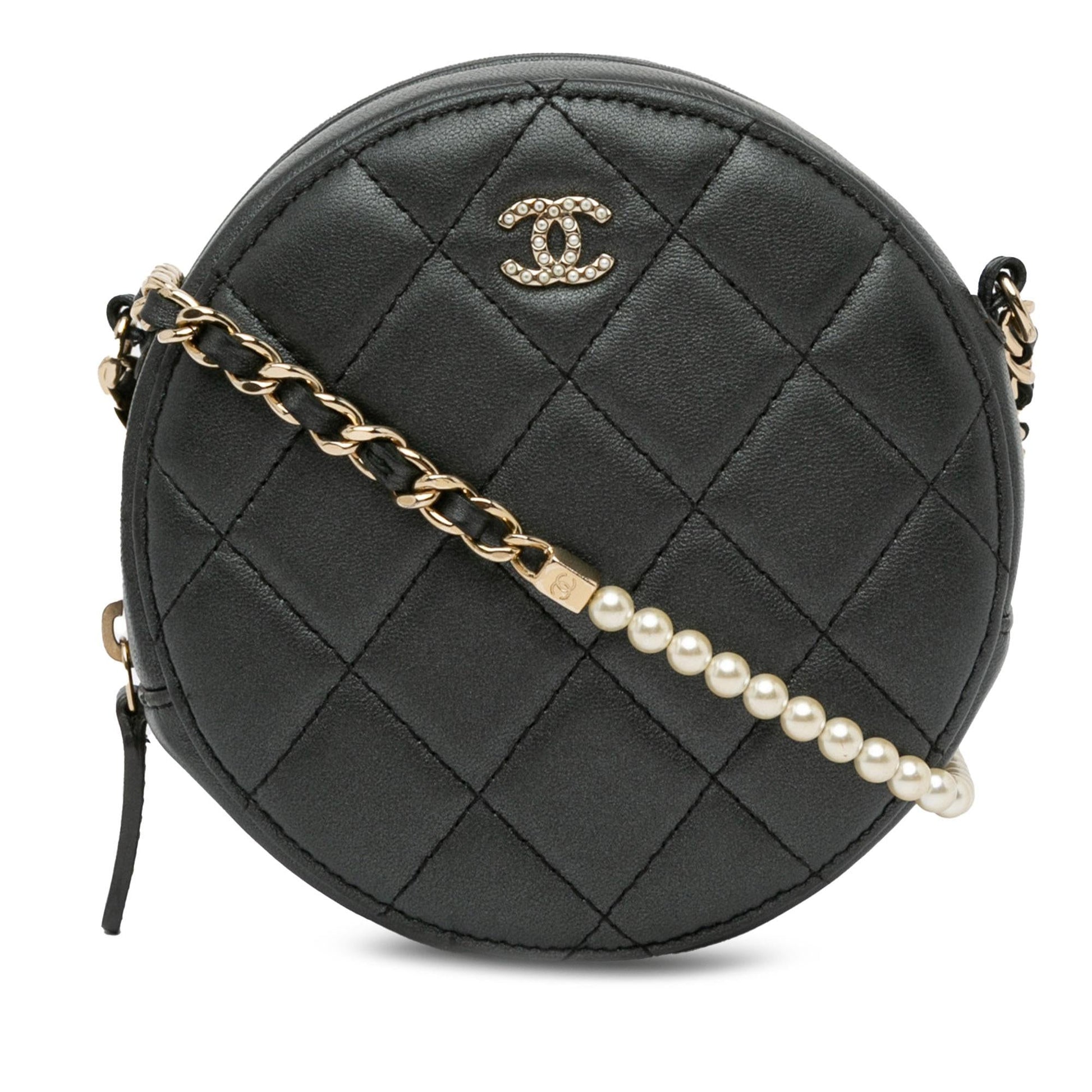 Chanel Quilted Lambskin Round Pearl SHG-gvPaNX Clutch Bag