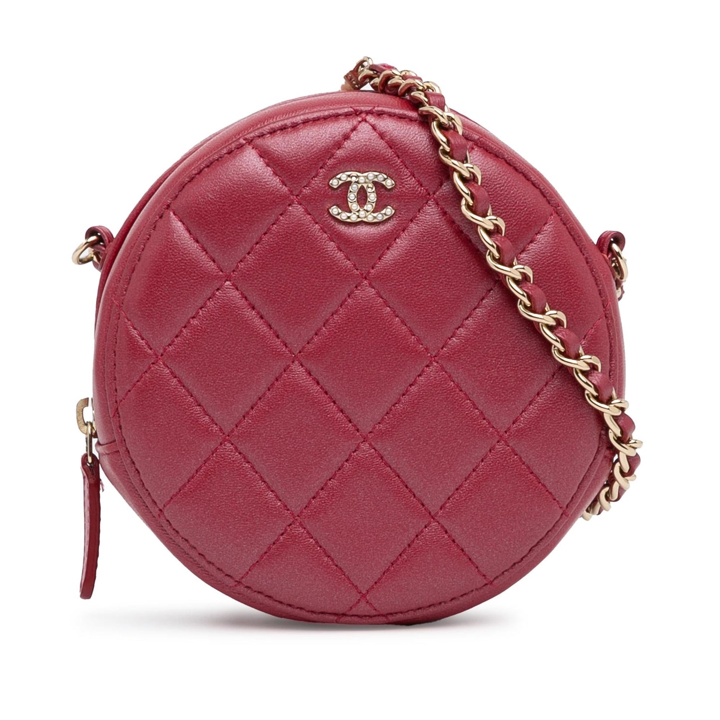 Chanel Quilted Lambskin Round Pearl Clutch Bag