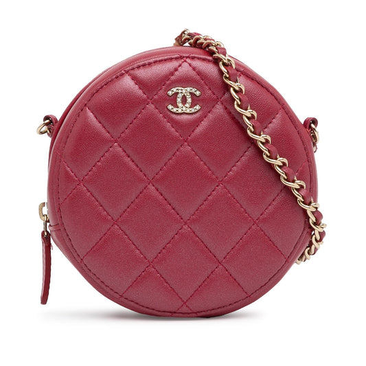 Chanel Quilted Lambskin Round Pearl Clutch Bag