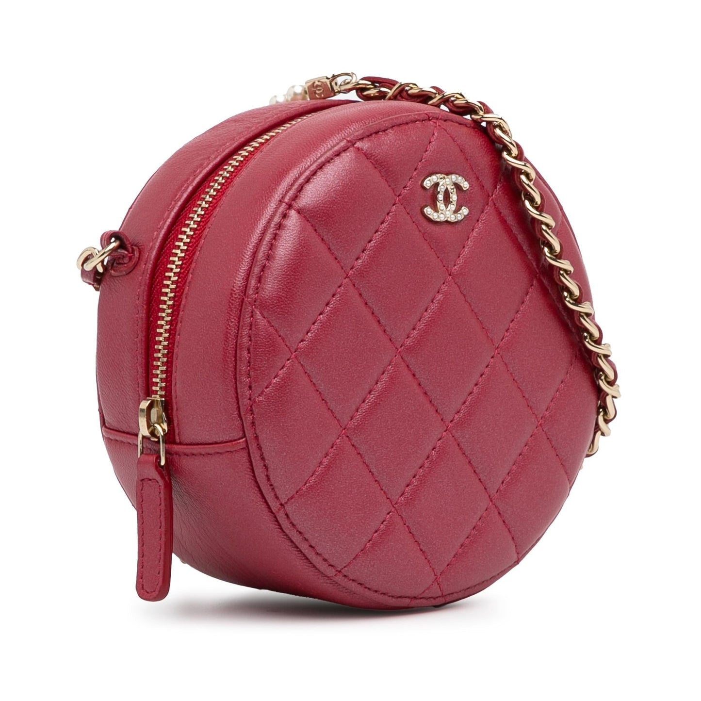 Chanel Quilted Lambskin Round Pearl Clutch Bag