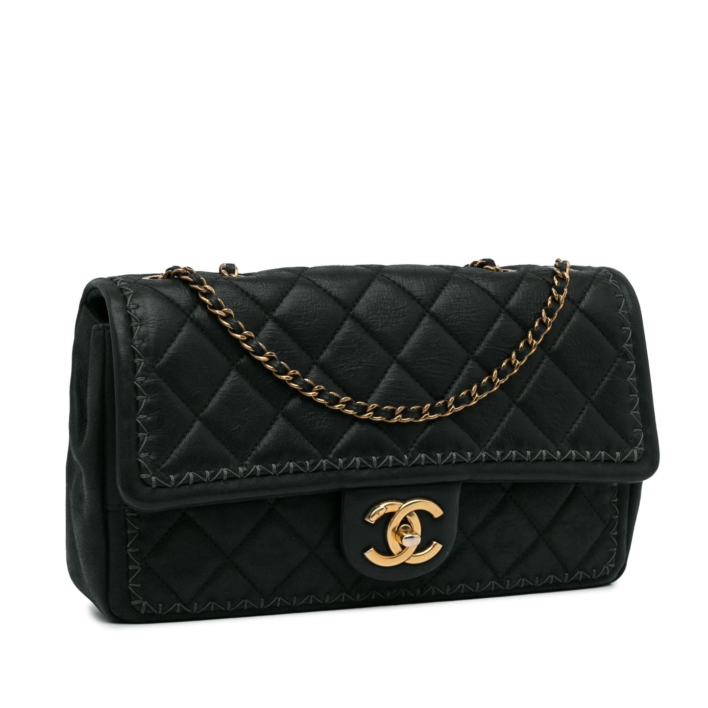 Chanel Quilted Lambskin Stitch Single Flap SHG-usc1SB Handbag
