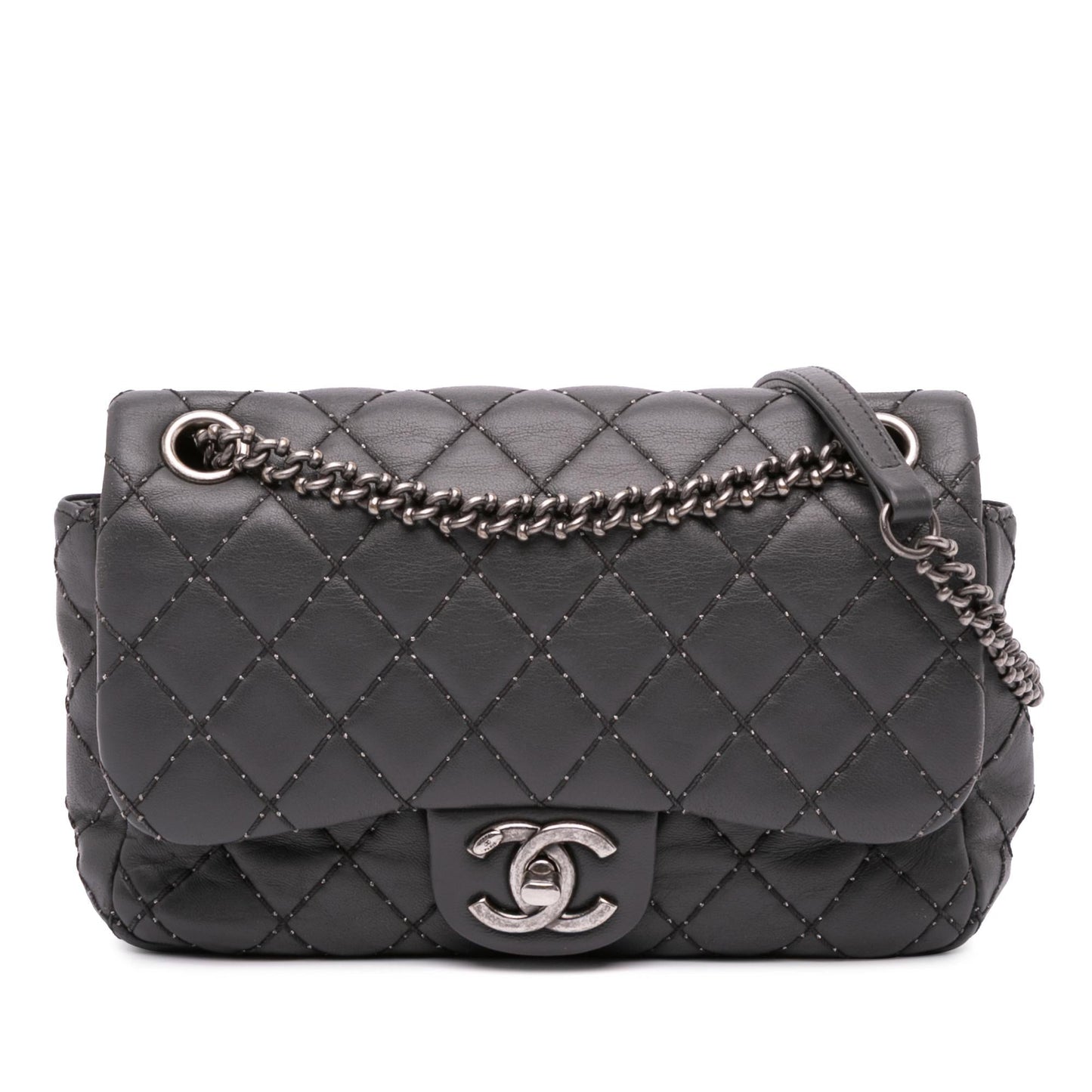 Chanel Quilted Lambskin Stitched Single Flap Handbag
