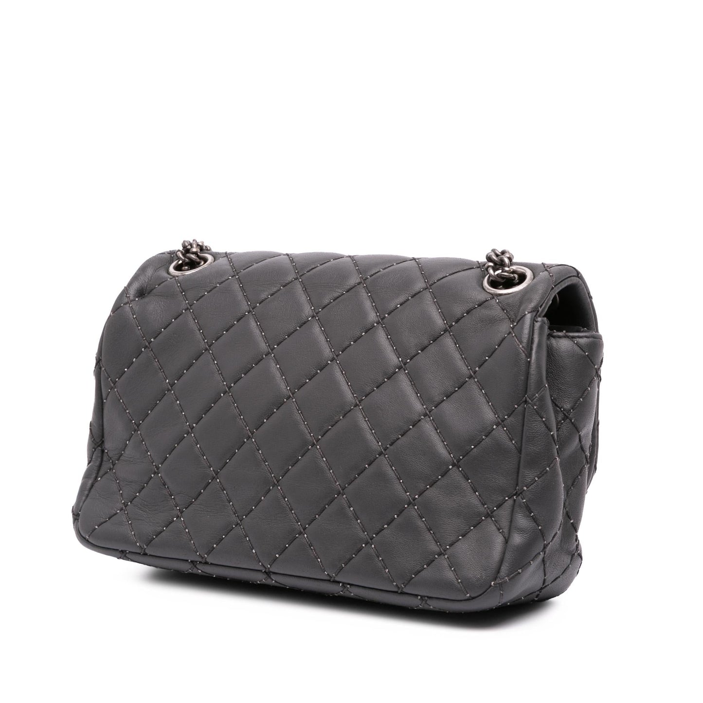 Chanel Quilted Lambskin Stitched Single Flap Handbag