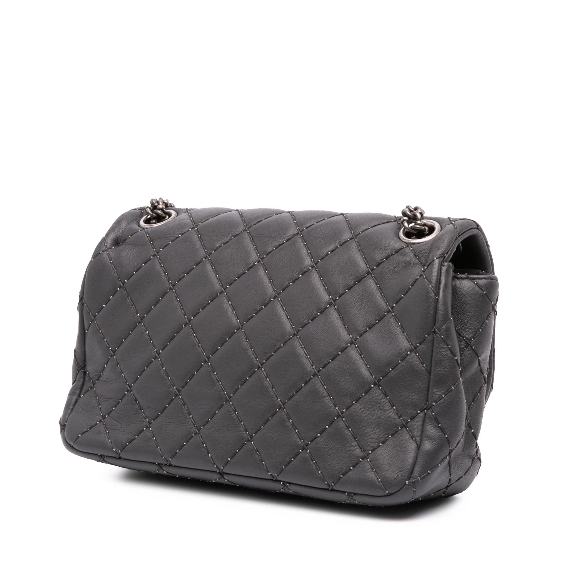 Chanel Quilted Lambskin Stitched Single Flap Handbag