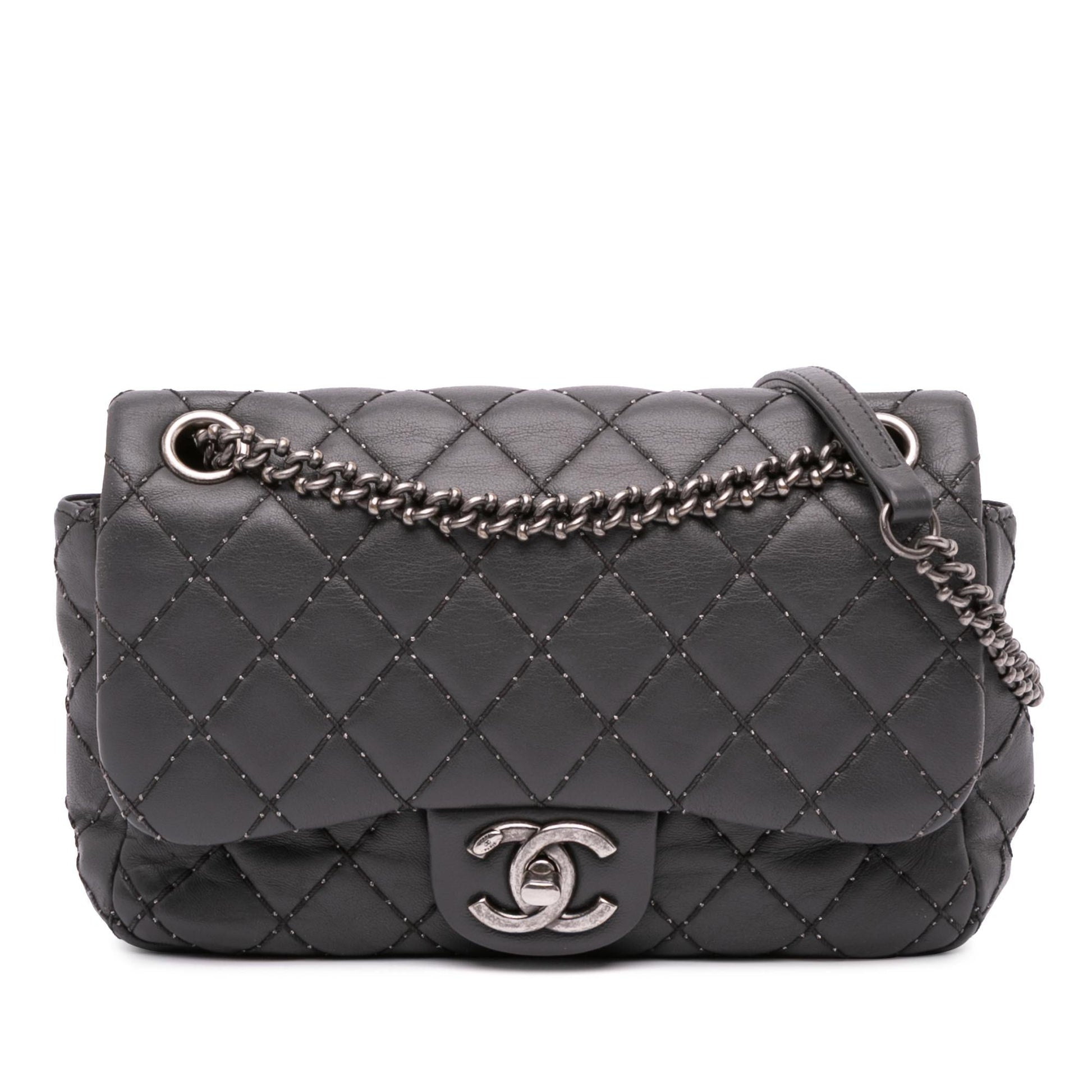 Chanel Quilted Lambskin Stitched Single Flap Handbag Flap 1