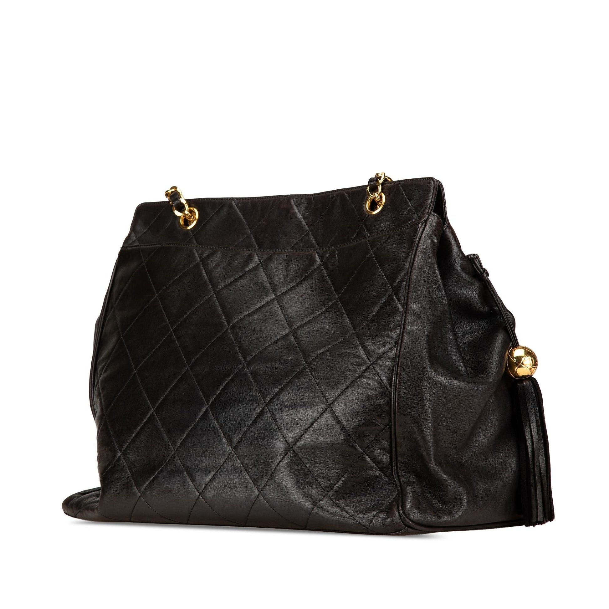 Chanel Quilted Lambskin Tassel Tote Bag