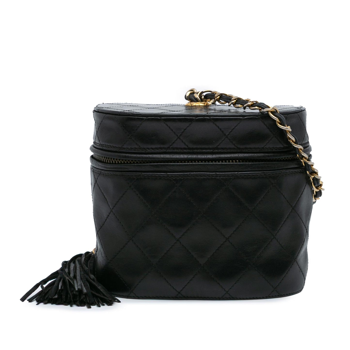 Chanel Quilted Lambskin Tassel Vanity Handbag With Chain