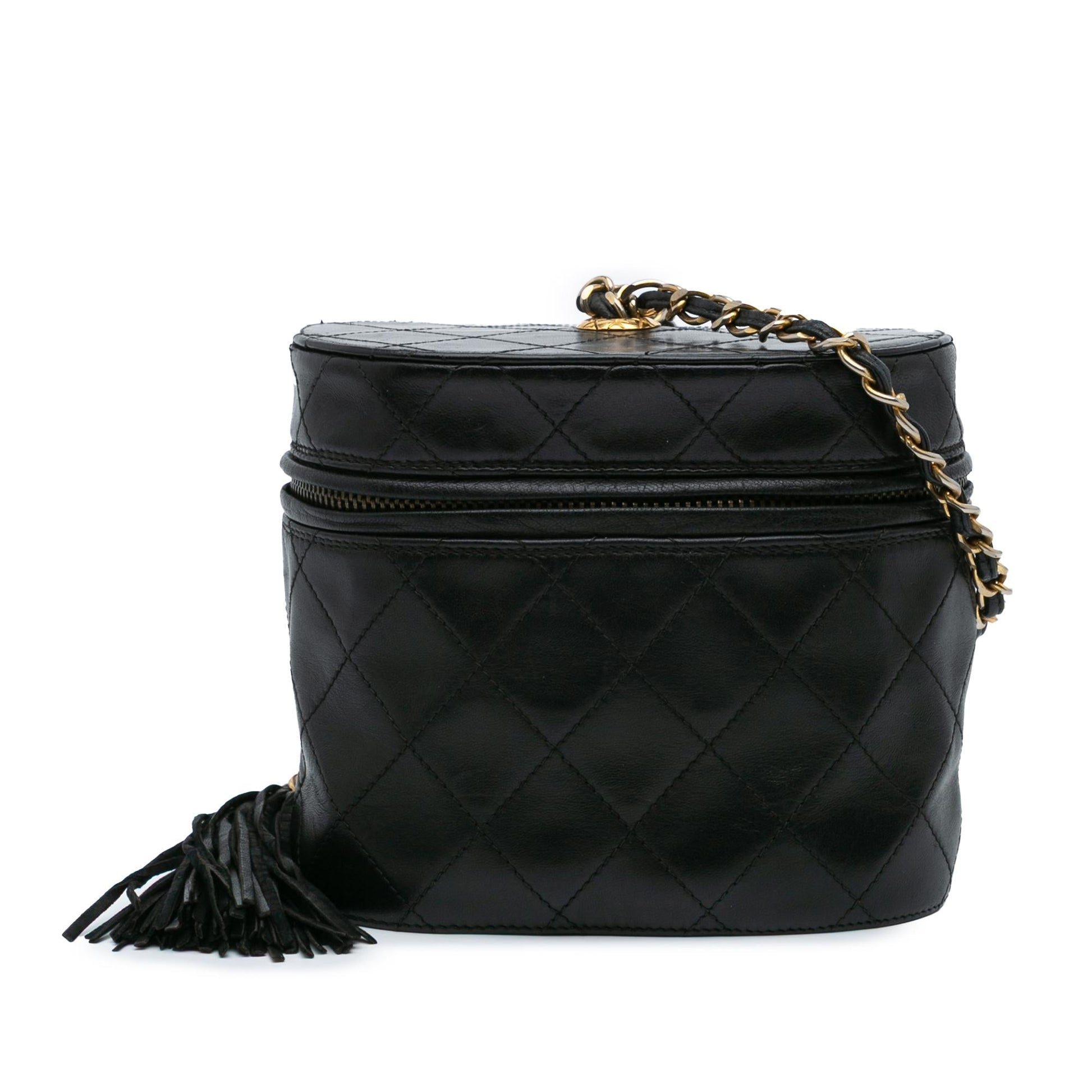 Chanel Quilted Lambskin Tassel Vanity Handbag With Chain
