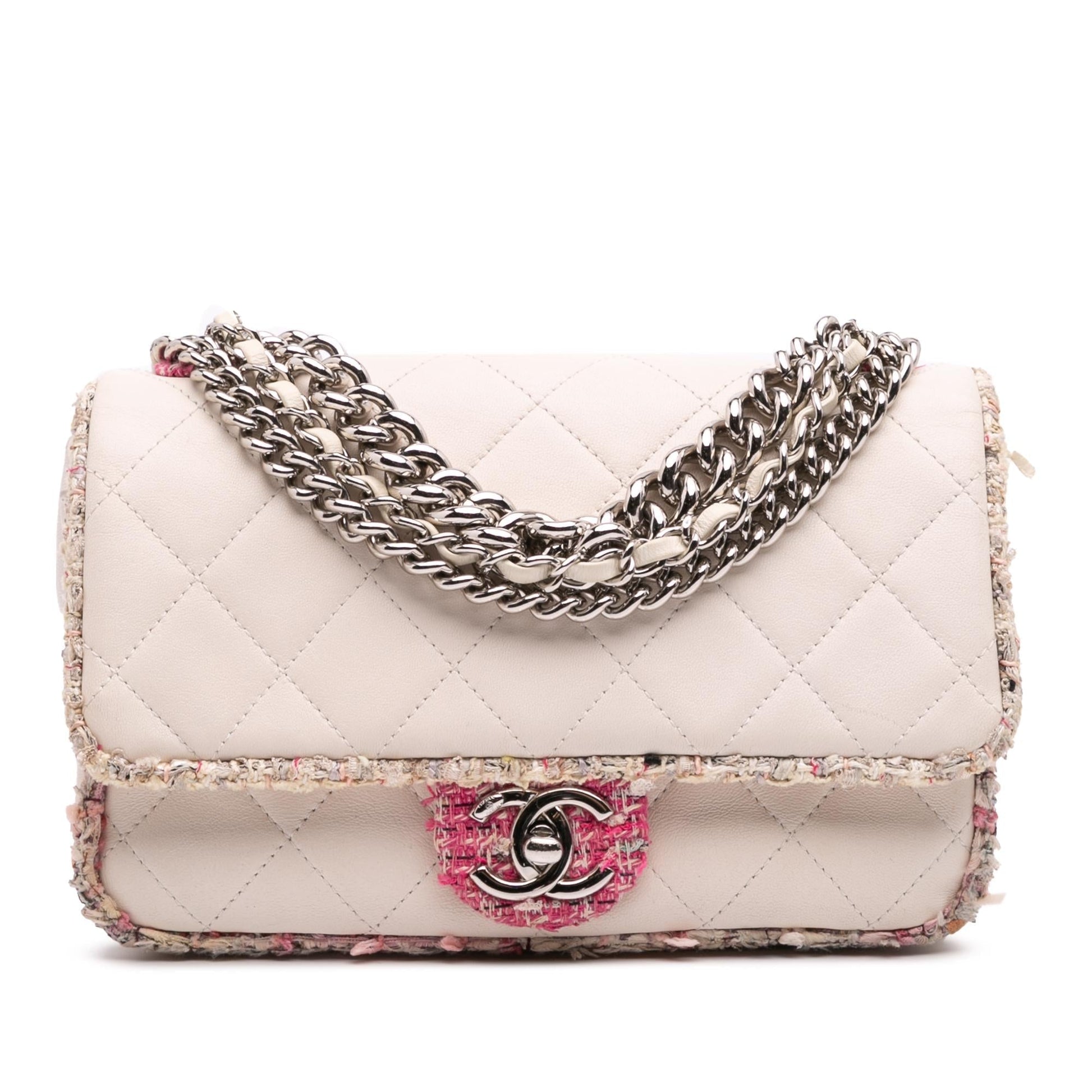 Chanel Quilted Lambskin Tweed Elegant Trim Flap Handbag Flap 3