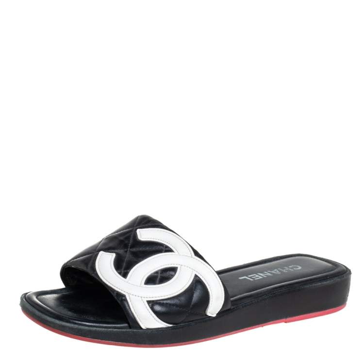 Chanel Quilted Leather Cambon CC Slide Sandals for Women