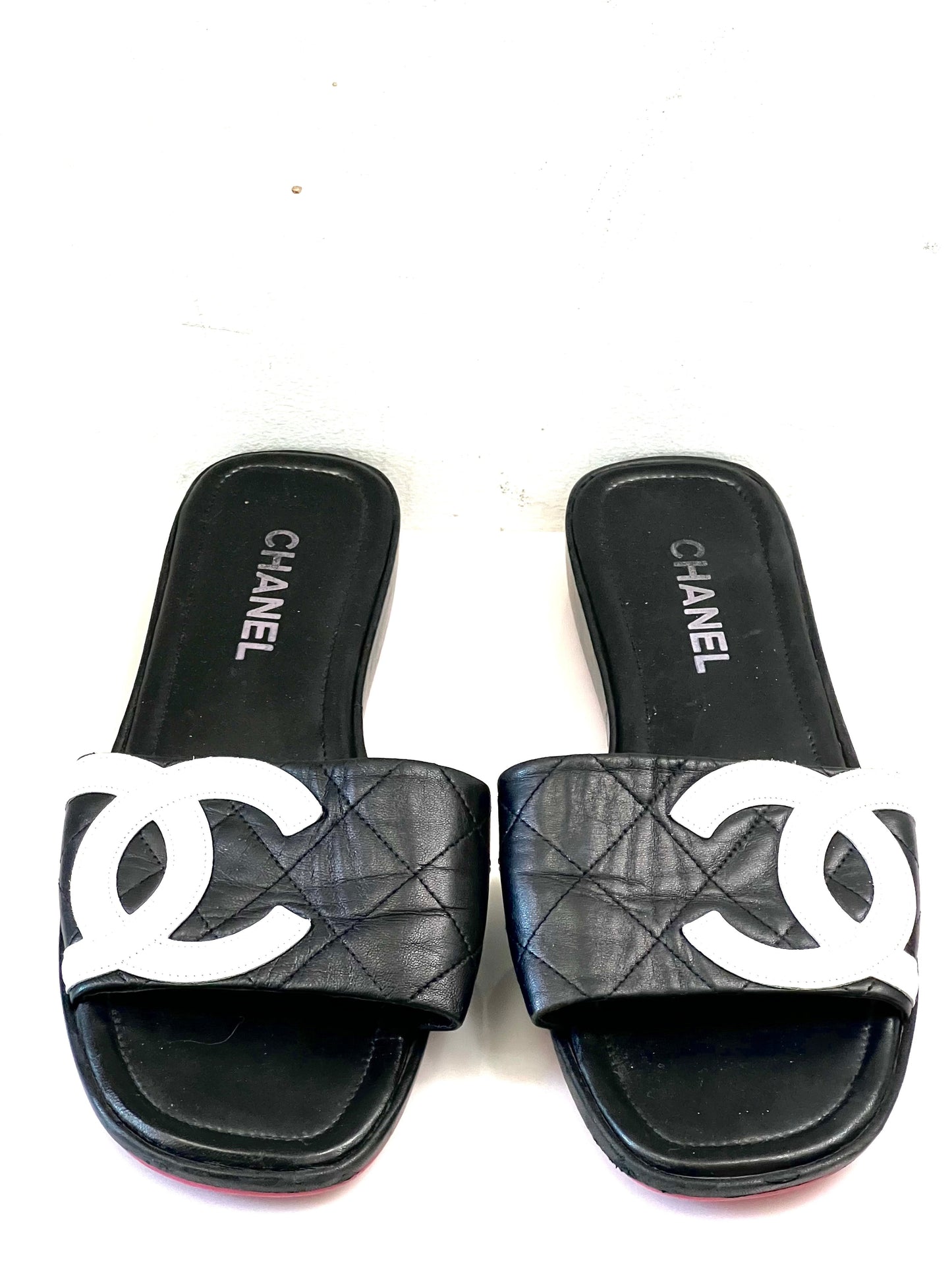 Chanel Quilted Leather Cambon CC Slide Sandals for Women