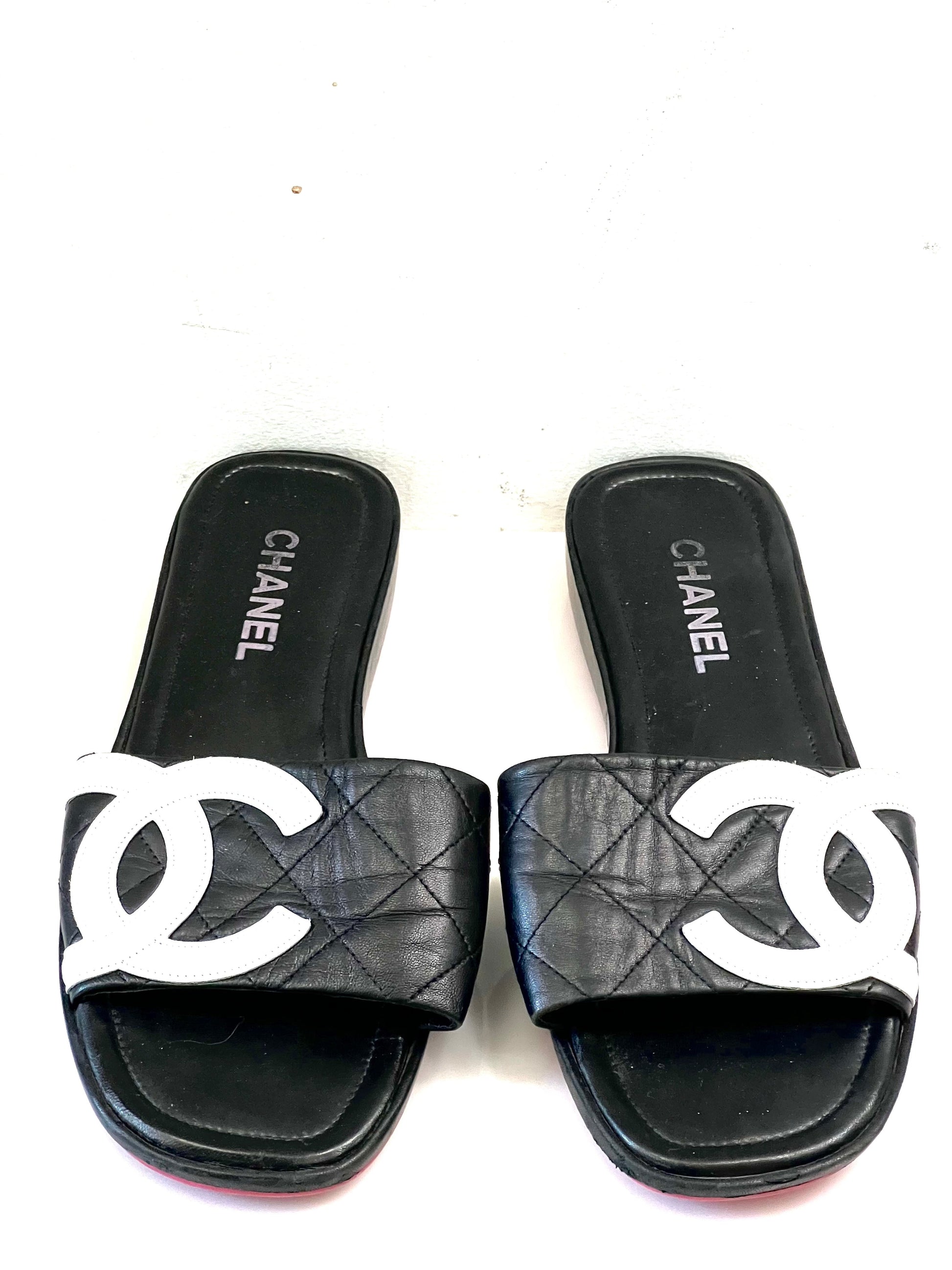 Chanel Quilted Leather Cambon CC Slide Sandals for Women