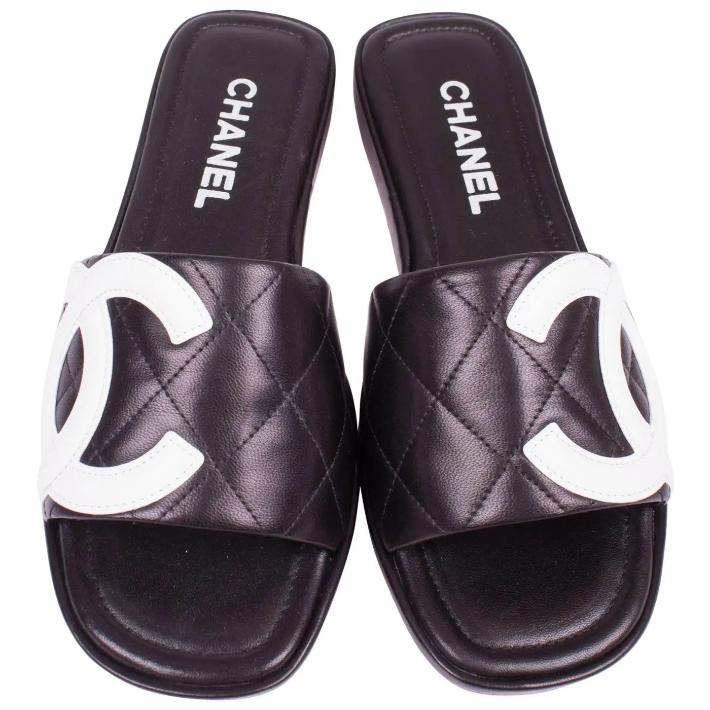 Chanel Quilted Leather Cambon CC Slide Sandals for Women