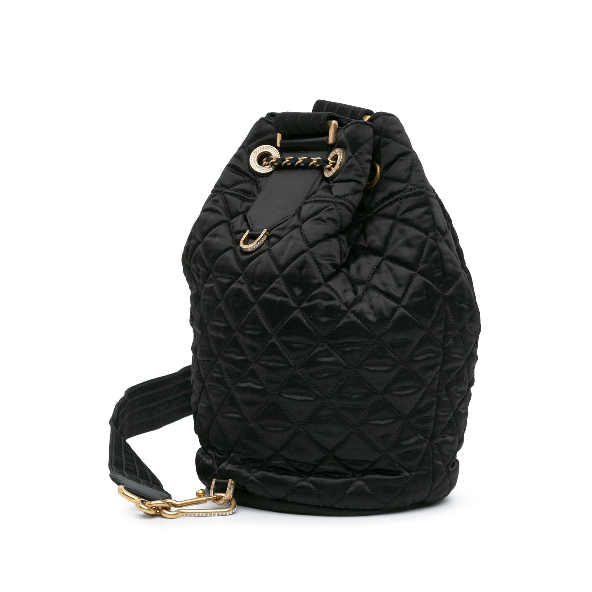 Chanel Quilted Nylon Crystal CC Drawstring Sling Bag 228824 Right Angle 0 Parent
