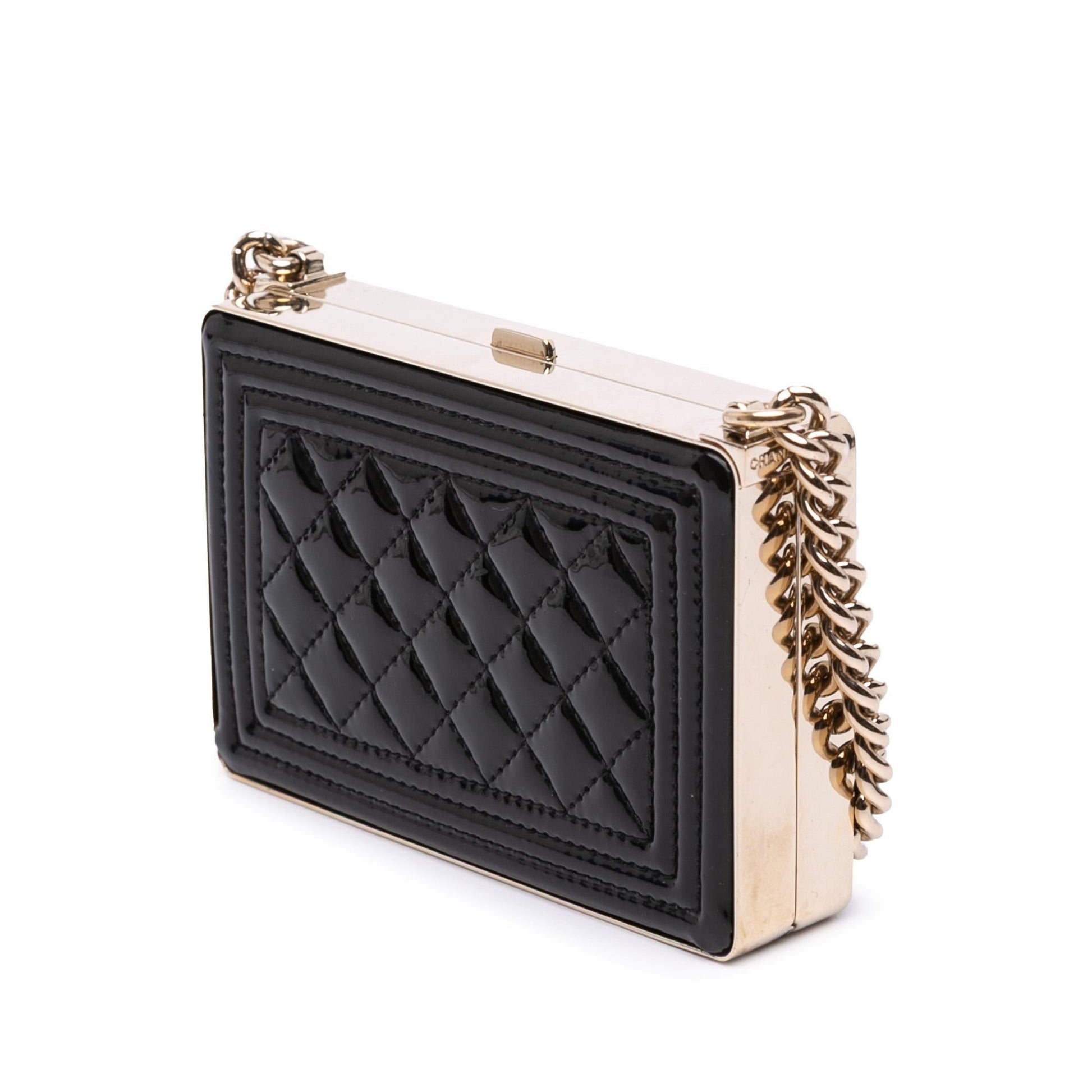 Chanel Quilted Patent Boy Box Minaudiere on Handbag