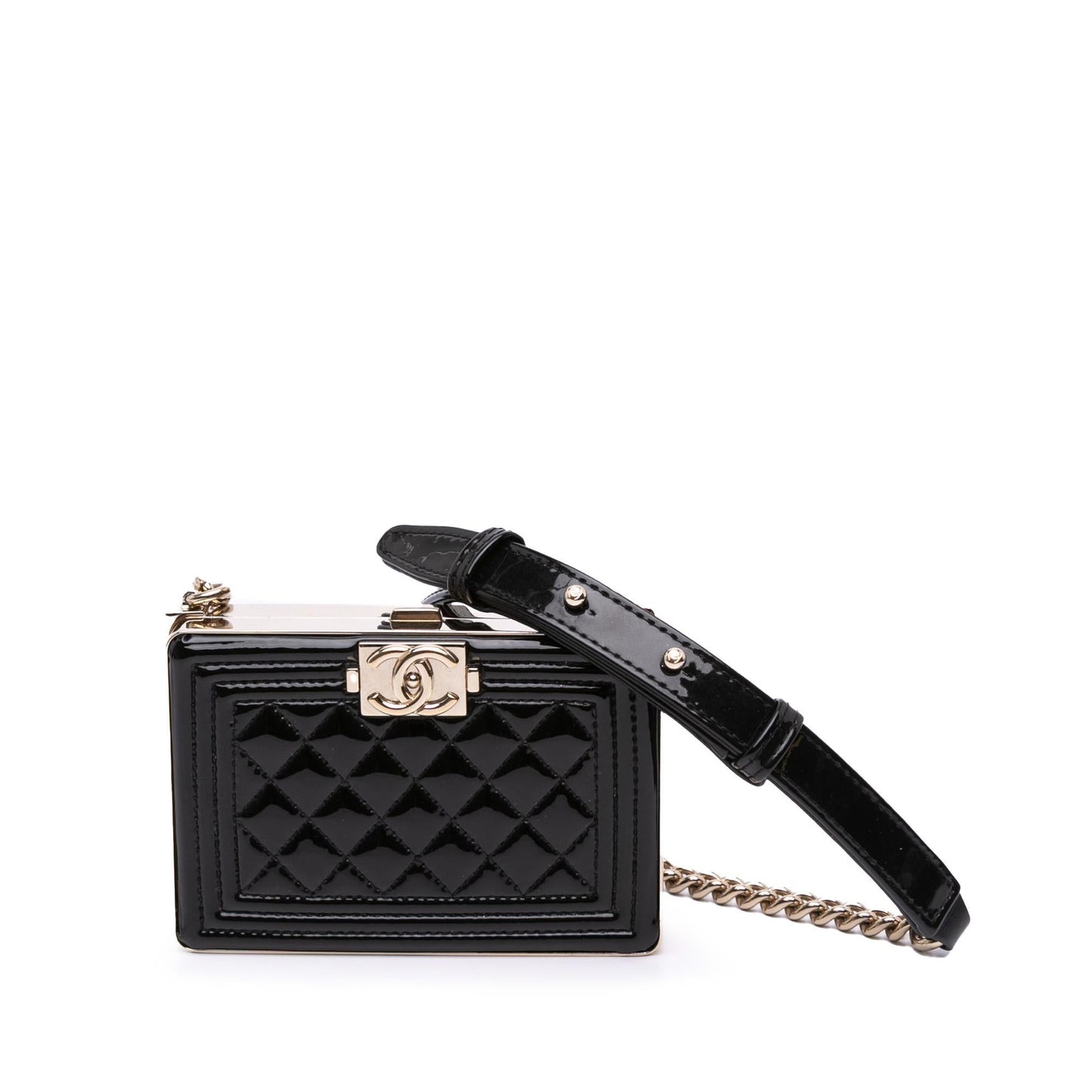 Chanel Quilted Patent Boy Box Minaudiere on Handbag Chain 1