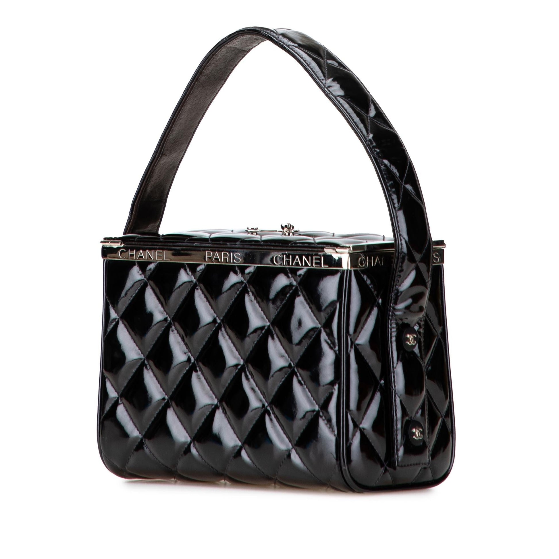 Chanel Quilted Patent Box Leather Handbag