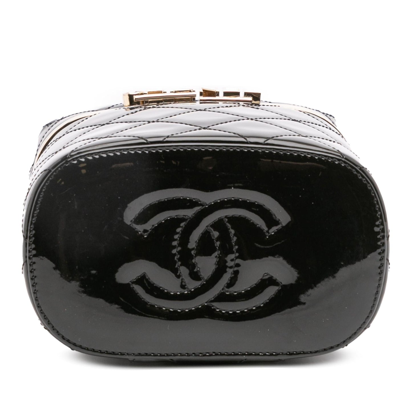 Chanel Quilted Patent Logo Vanity Handbag