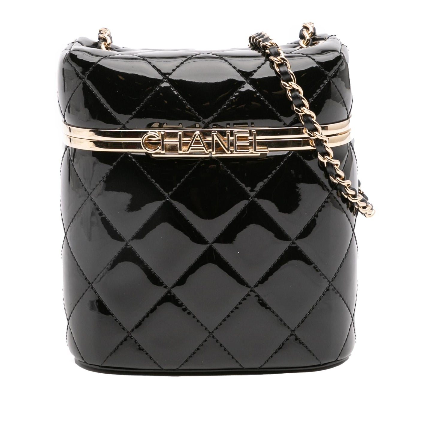 Chanel Quilted Patent Logo Vanity Handbag