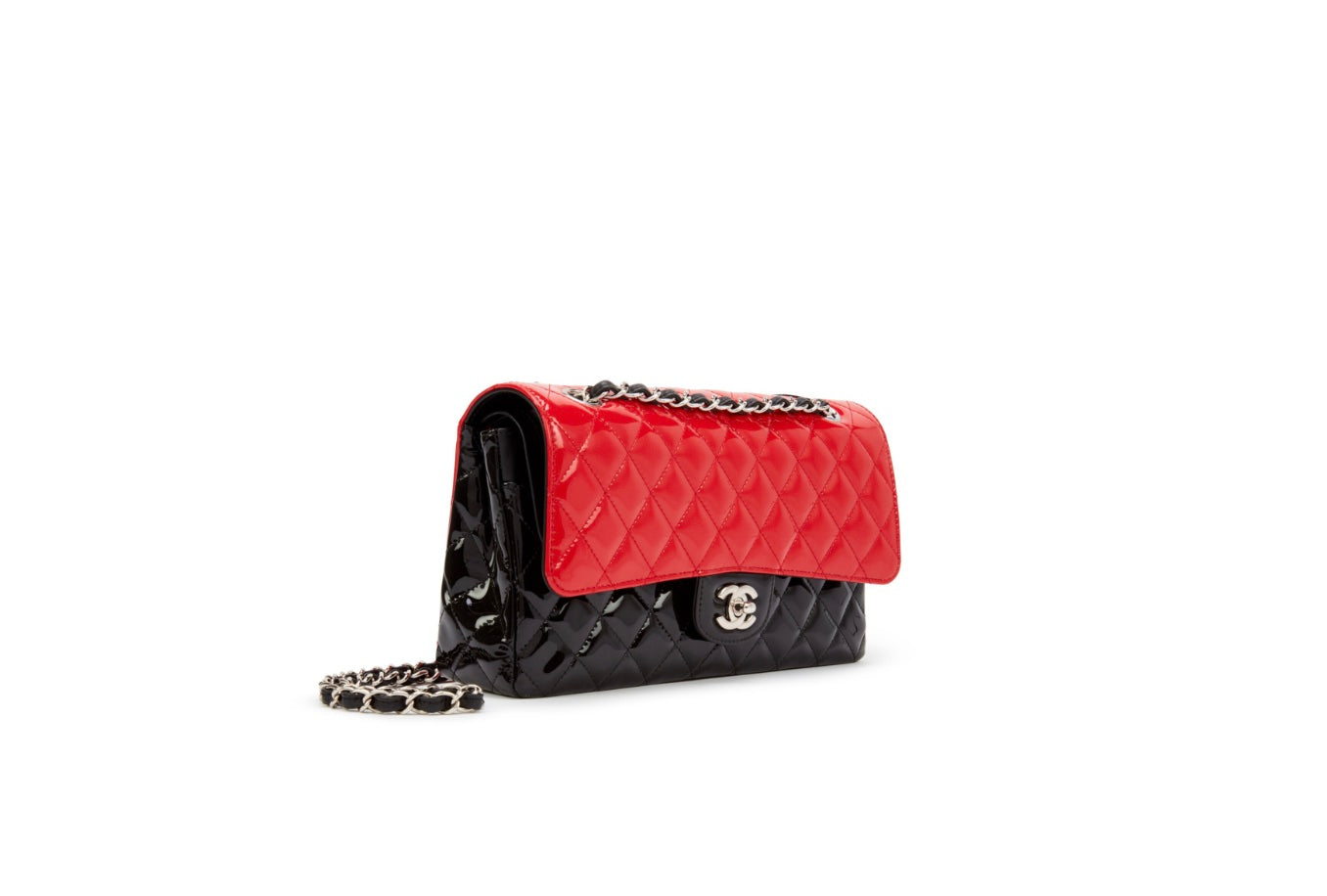 Chanel QUILTED PATENT BI-COLOR CLASSIC DOUBLE FLAP Shoulder Bag
