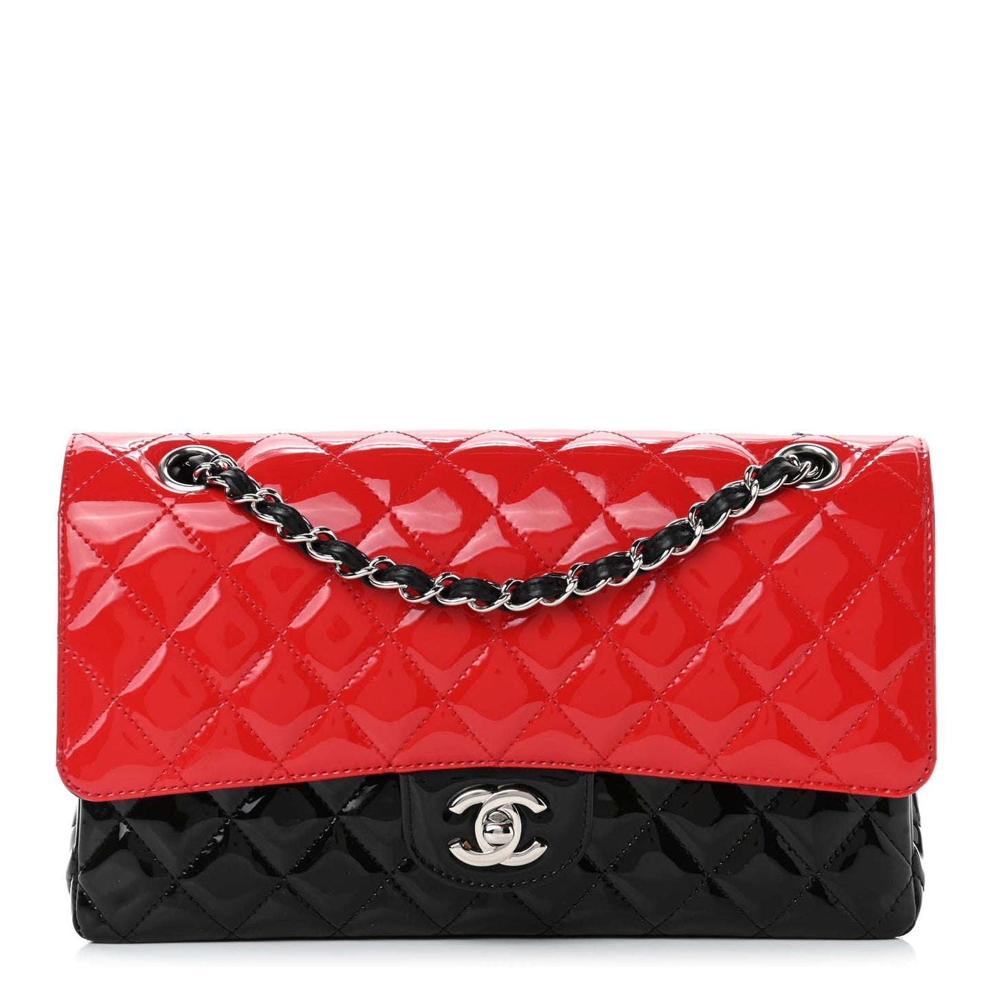 Chanel QUILTED PATENT BI-COLOR CLASSIC DOUBLE FLAP Shoulder Bag
