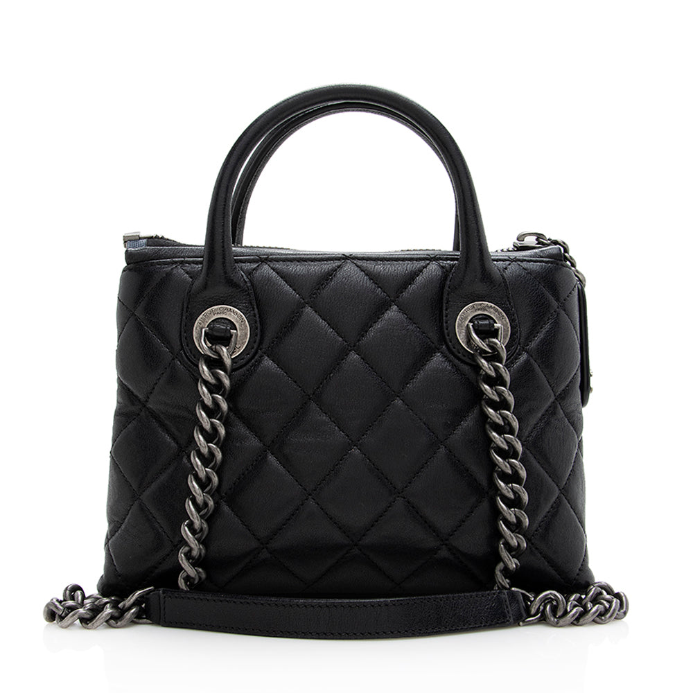 Chanel Quilted Sheepskin Zip Shopping SHF Small Tote Bag