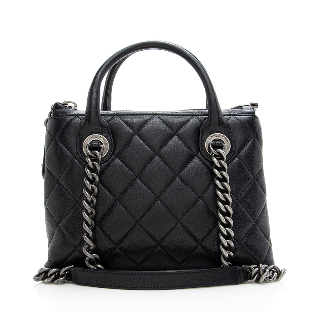 Chanel Quilted Sheepskin Zip Shopping SHF Small Tote Bag