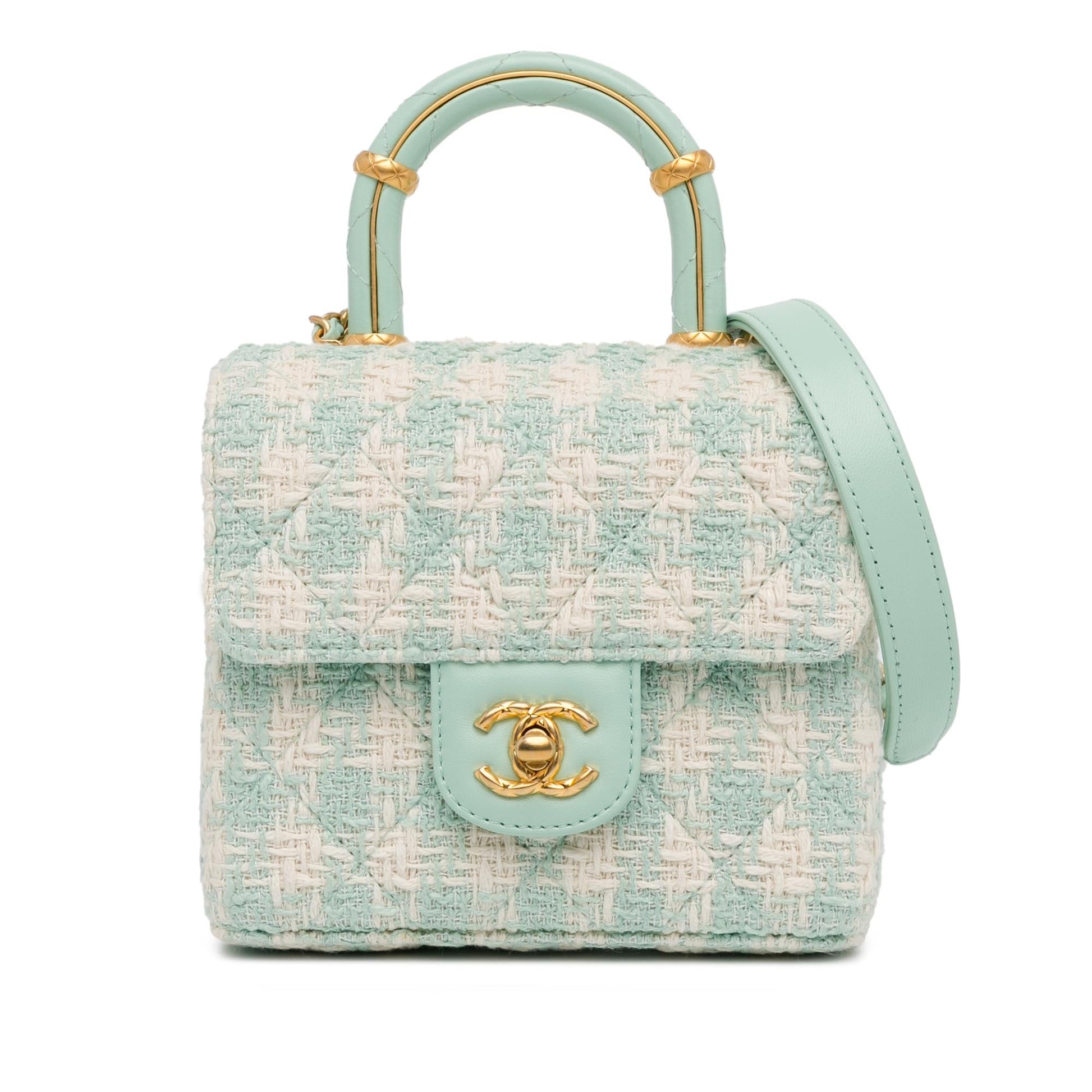 Chanel Quilted Tweed Crush Top Handle Flap Handbag